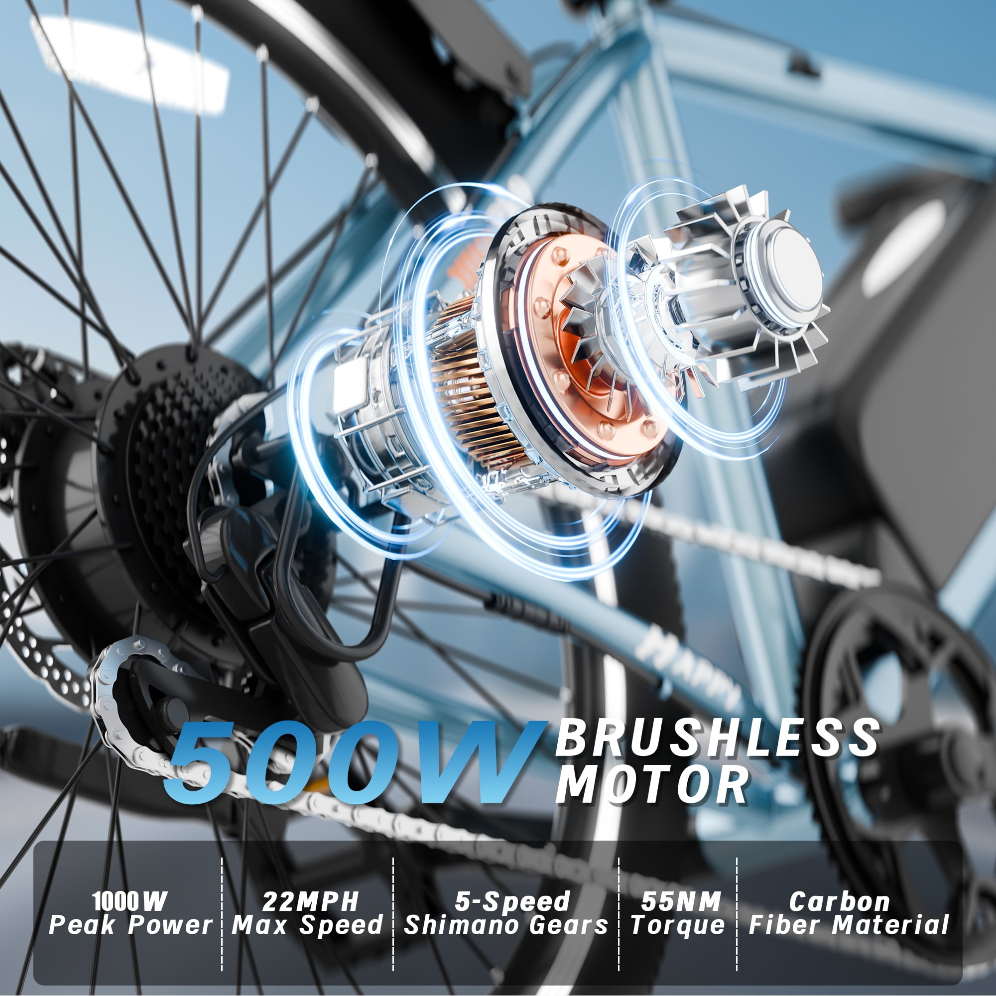 Joyhis Electric Mountain Bike for Adults, 500W Motor 22MPH Commuter E-Bike (Blue, 26 in) 9wqqo