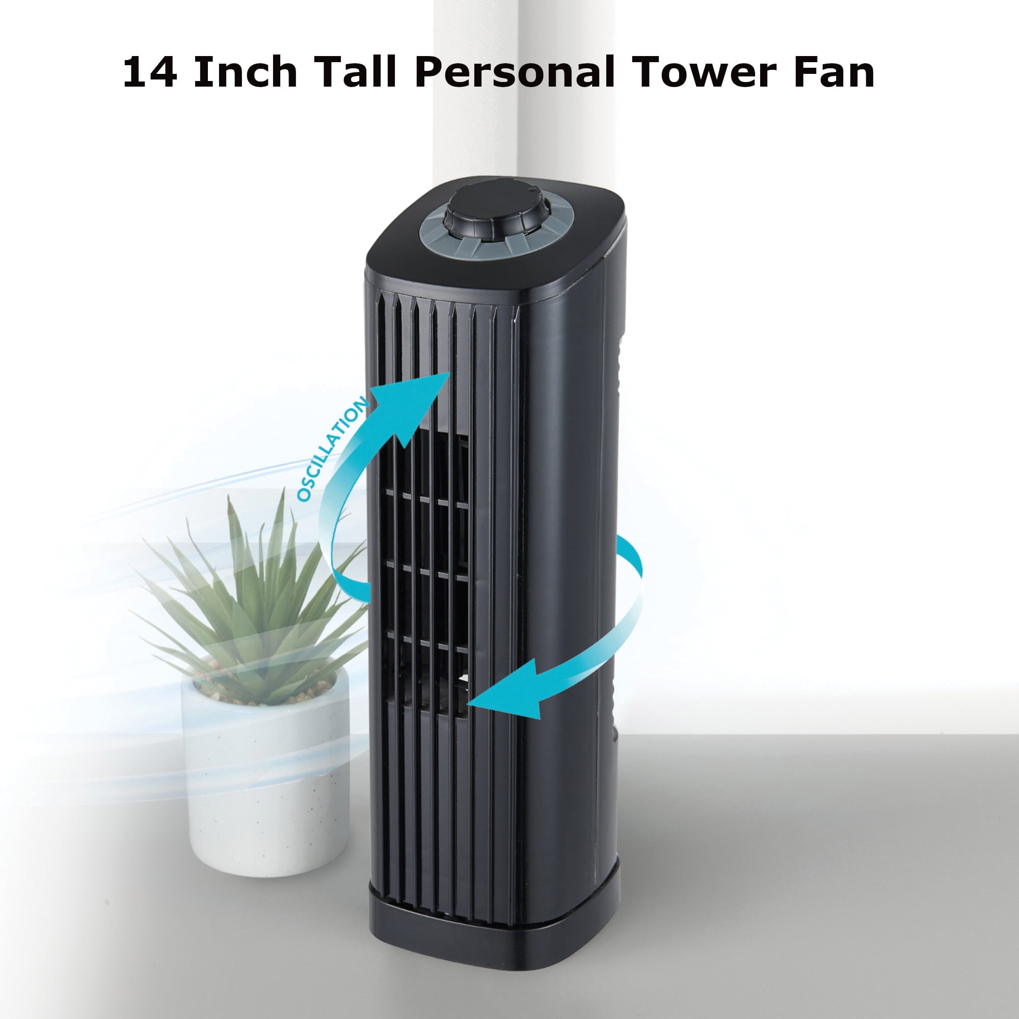 Optimus F-7348BK 14 Inch Portable Ultra-Slim Desktop Tower Fan (Black, 14 in) s4tvz