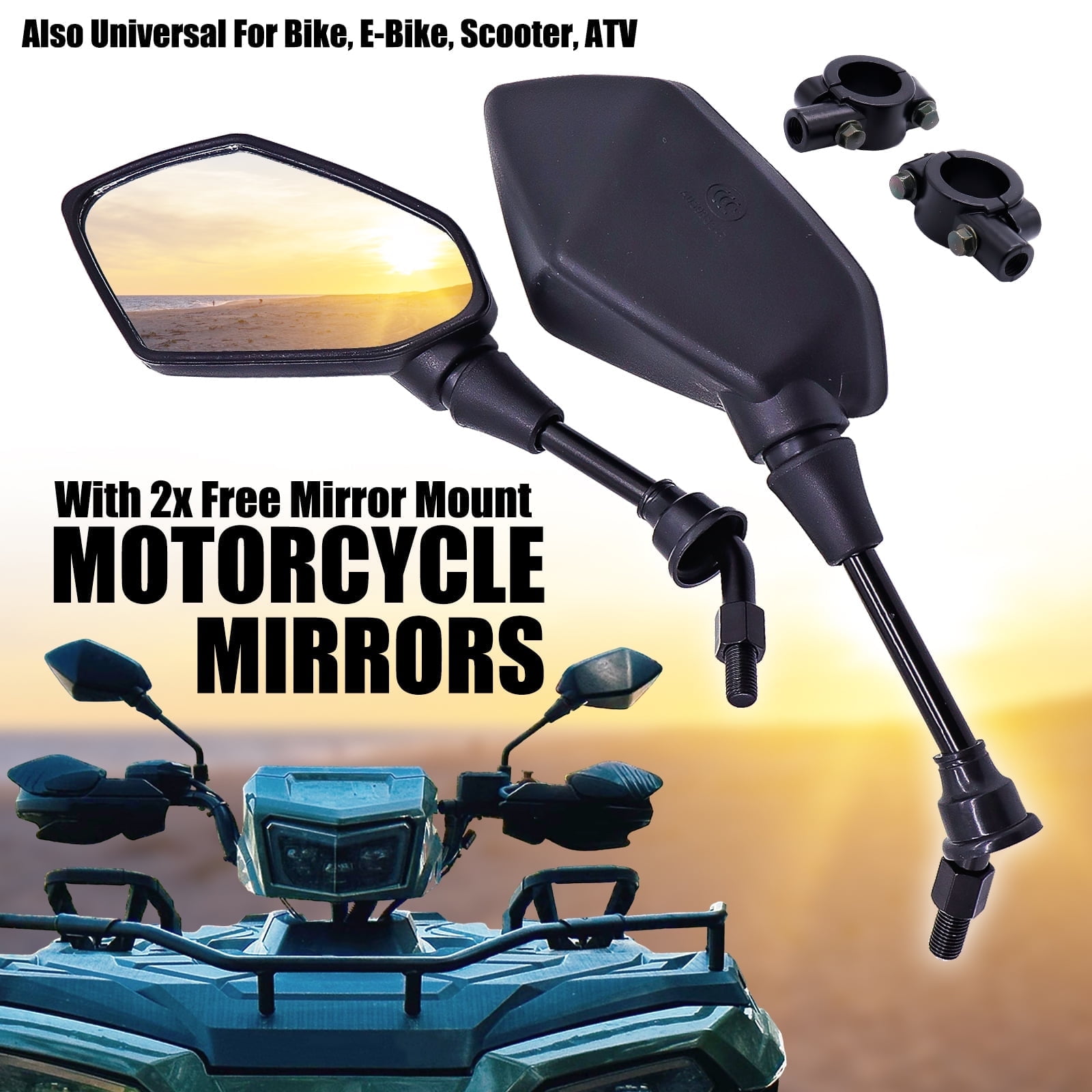 AUTOXBERT Motorcycle Rear View Side Mirrors with 7/8 in Handle Bar Mounts (Black, 1 Pair) fbecv