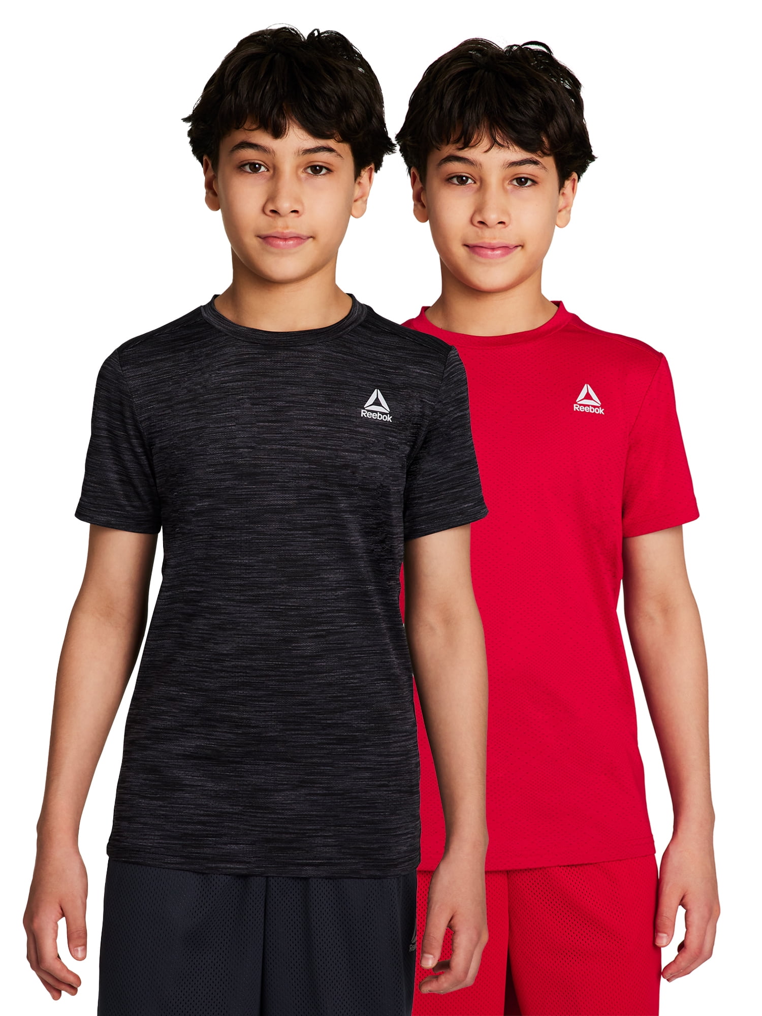 Reebok Boy's Athletic Stride Performance T-Shirt Moisture-Wicking Activewear (Black, L, 2-Pack) vk525