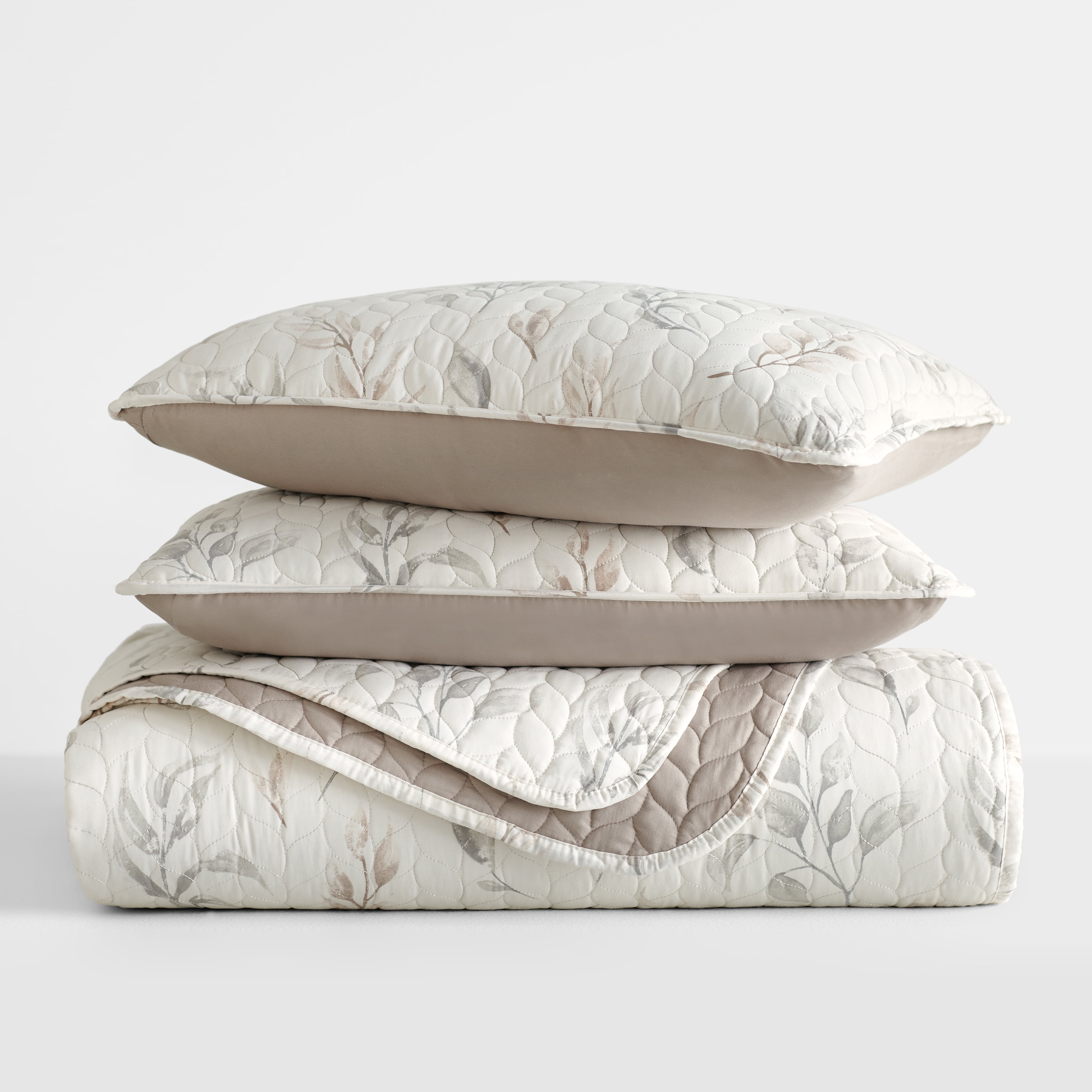Comfort Canopy Ultra Soft Lightweight Quilt Set, Watercolor Leaves Botanical Print (Beige, Twin/Twin XL) rbdmh