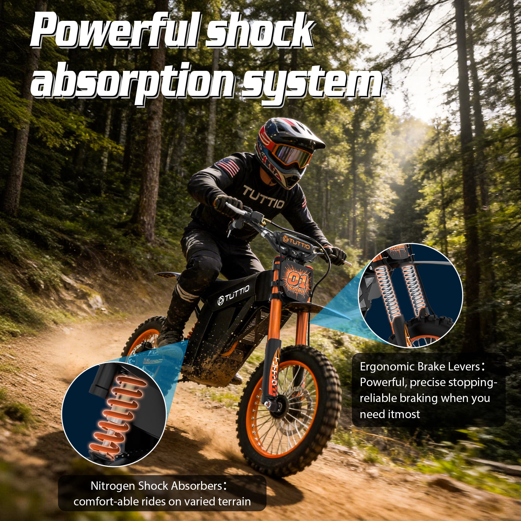 TUTTIO Soleil01 Adult Electric Dirt Bike, 3000W Motor, 45 Mile Range, Full Suspension (Black, 14 in x 12 in) eccs4