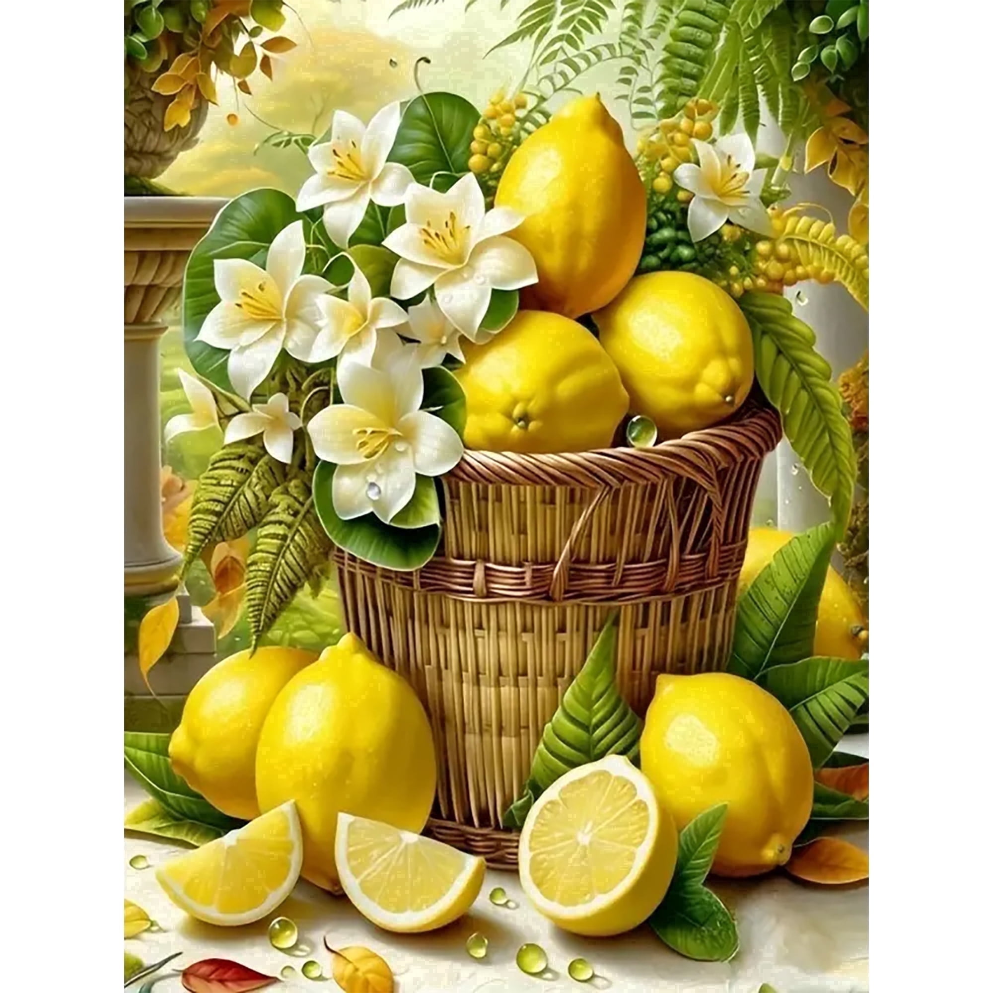 BYGFHLYW Diamond Painting Kit, Lemon Art Craft for Adults, Full Round Drill Wall Decor (Yellow, 12 in x 16 in) sxspn