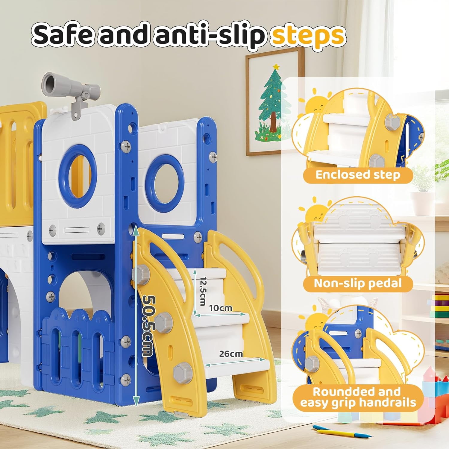 LAZY BUDDY 9-in-1 Toddler Slide and Climber Playset with Basketball Hoop and Storage (Blue) ifcey