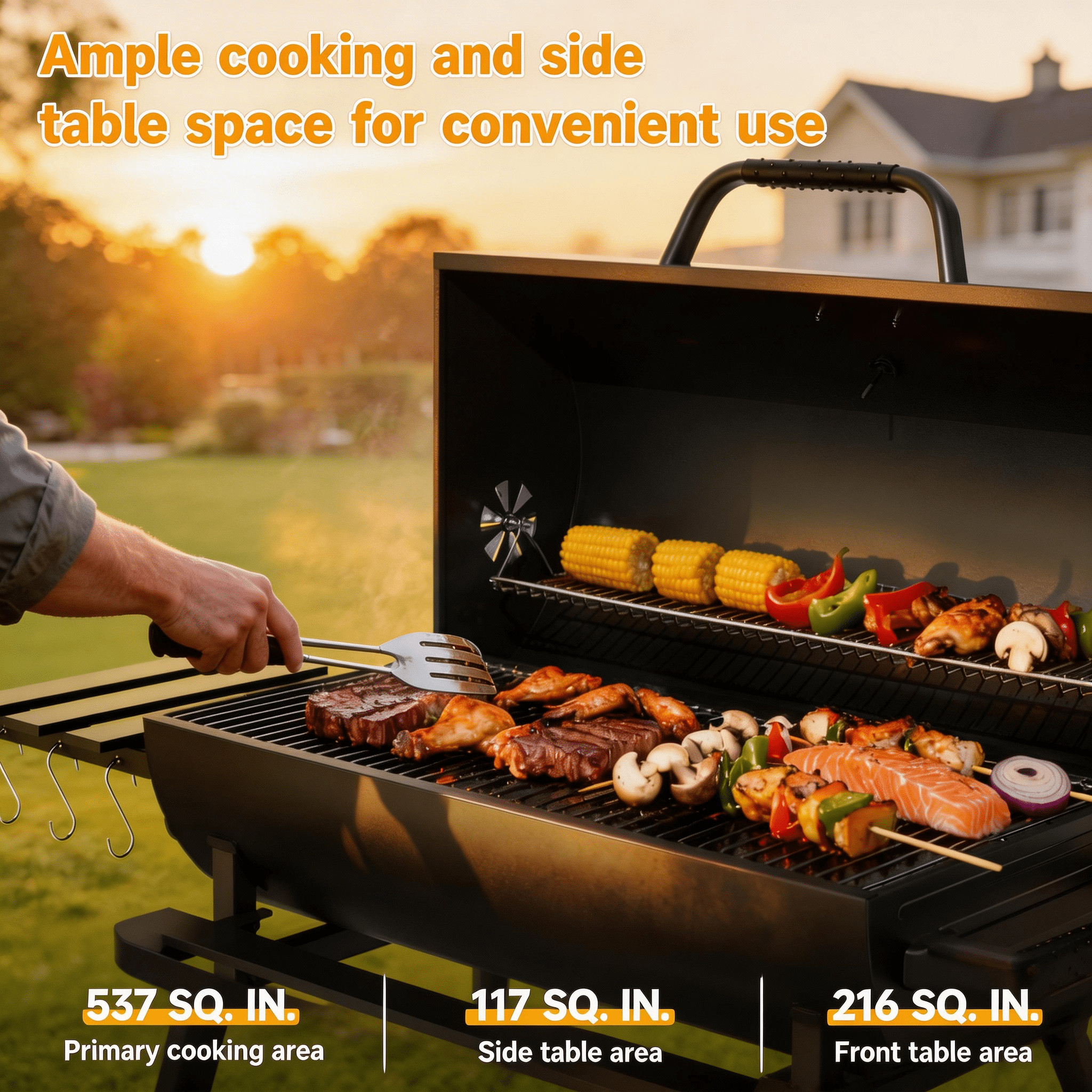 KOBENDA 29 in Barrel Charcoal Grill with Foldable Side Table and Removable Ashtray (Black, 29 in) qt2xl