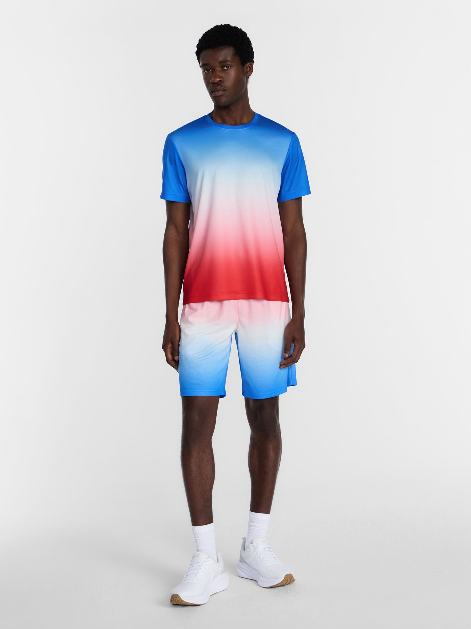 Athletic Works Men's Ombre Mesh Performance Tee (Blue/Red, XS-4XLT) 1lnoy