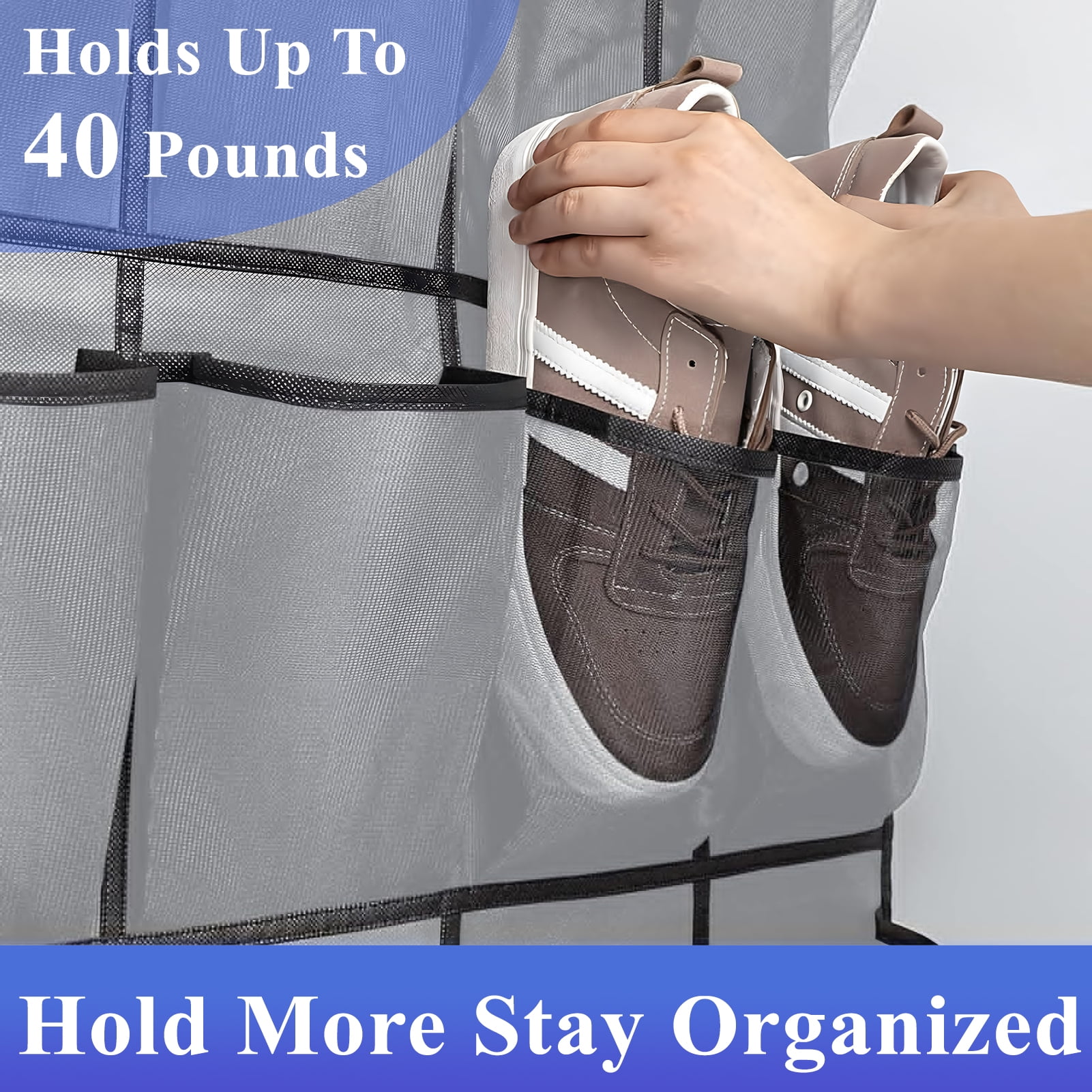Aovky Over The Door Shoe Organizer, Hanging Closet Storage Rack with Breathable Mesh Pockets (Grey, 35 Pockets) 0br4b