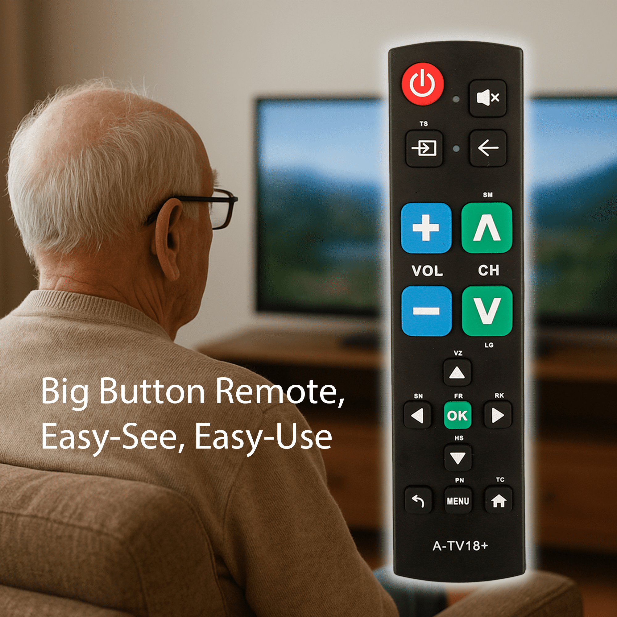 Gmatrix Universal TV Remote Control for Seniors, Easy-to-Use Big Button Replacement (Black, 1 Pack) lf6jn
