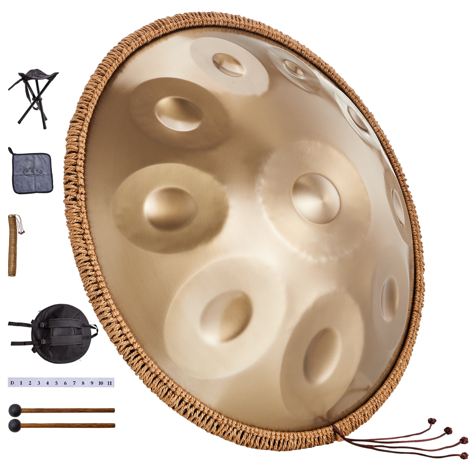 VEVOR Handpan Drum, 10 Notes D Minor Steel Percussion Instrument with Stand, Mallets, and Carry Bag (22 in) c4rm0