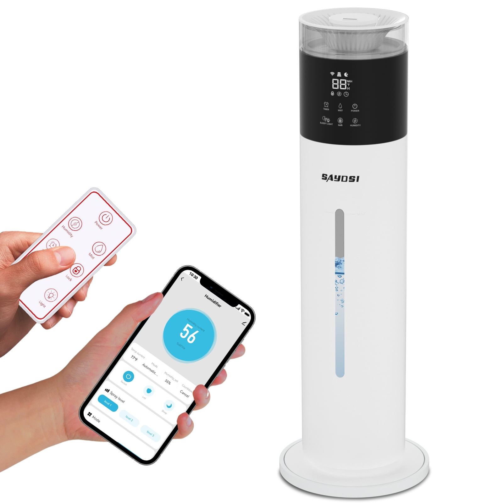 SAHAUHY Smart Cool Mist Humidifier for Large Rooms, App-Controlled Ultrasonic Humidifier with Top-Fill Design (White, 2.1 gal) n3ezc