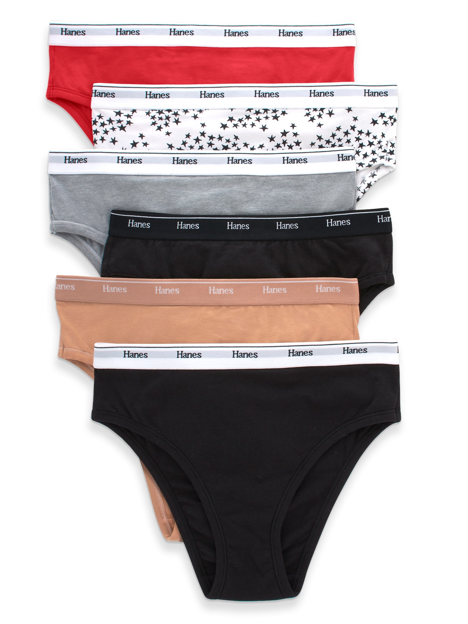 Hanes Womens Originals Hi-Cut Panties Breathable Stretch Cotton Underwear (Assorted, 6-Pack) ld6tw