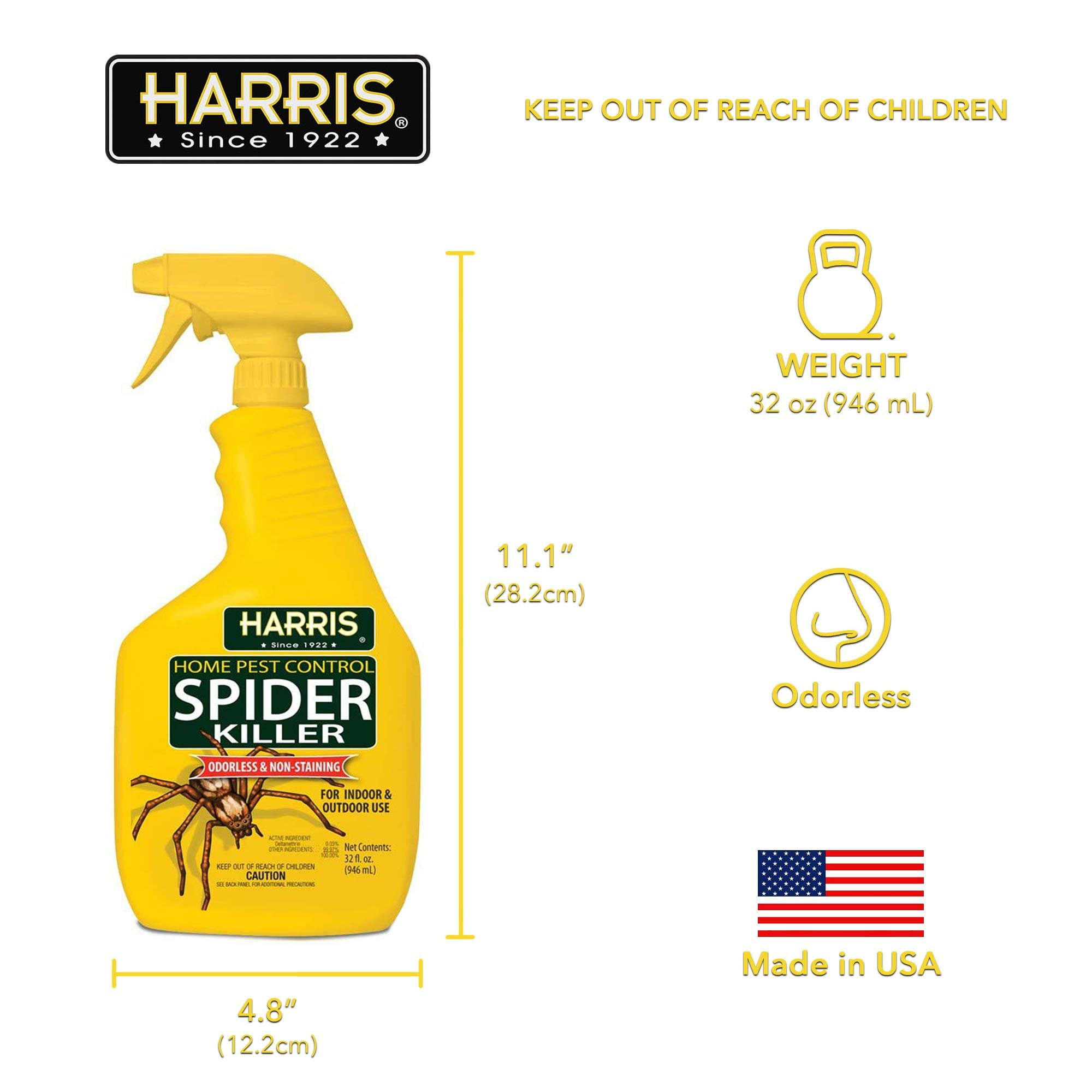 HARRIS Spider Killer Liquid Spray, Odorless and Non-Staining Insect Control (Clear, 64 fl oz, 2-Pack) kn1yn