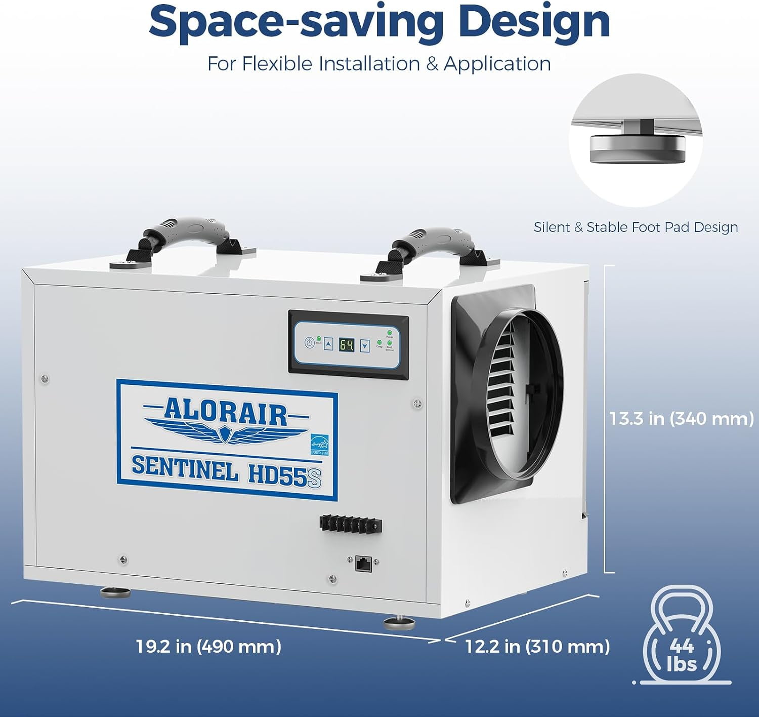 AlorAir Crawl Space Dehumidifier, 120 PPD Energy Star Commercial Basement Dehumidifier with Wi-Fi App Control (White, 19.2 x 12.2 x 13.3 in) eh1m1