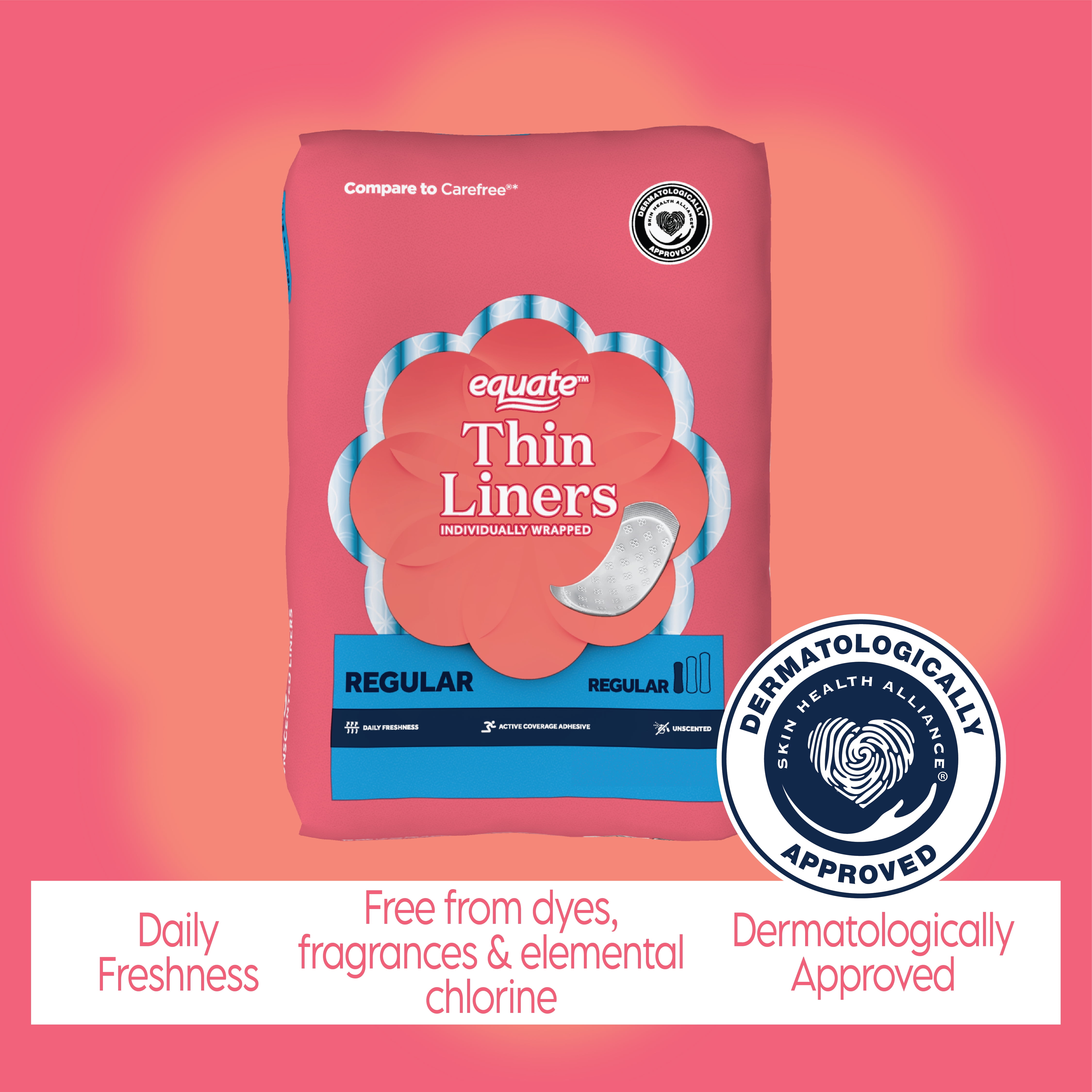 Equate Thin Panty Liners, Unscented Daily Feminine Hygiene Protection (Regular, 216 Count) jtgg2
