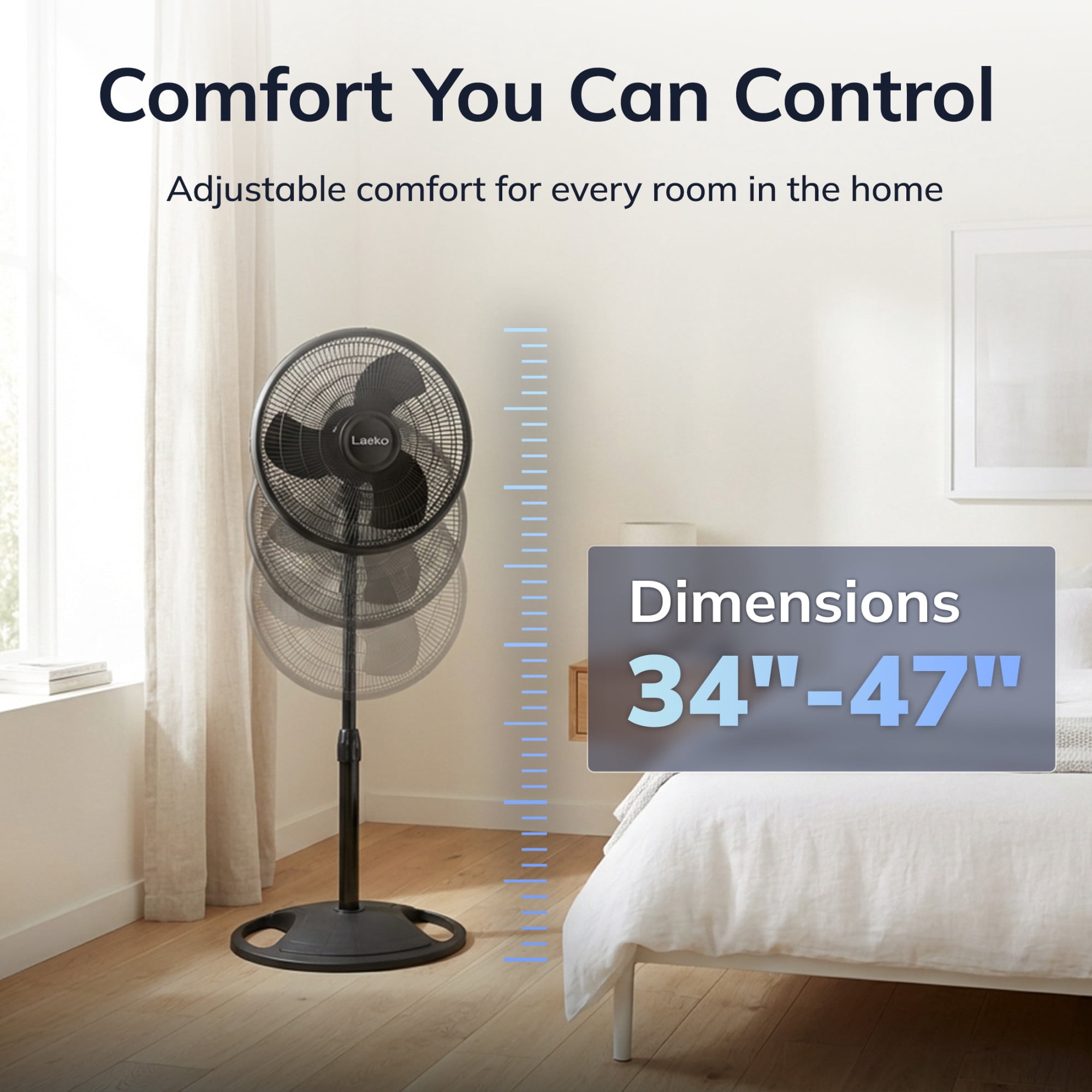 Lasko 16 in Oscillating Pedestal Fan with Adjustable Height and Tilt-Back Head (Black, 47 in Height) 8qr43