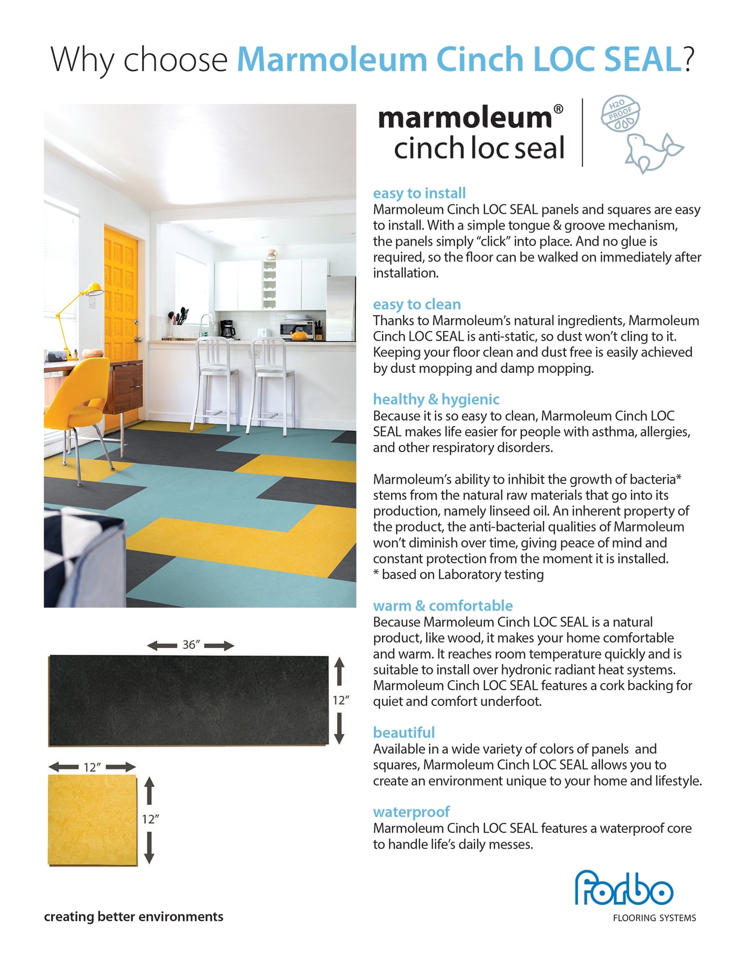 Marmoleum Cinch Loc Seal Laminate Flooring Tiles (Seashell, 11.81 in x 11.81 in, 6.78 sq ft) tbbbr