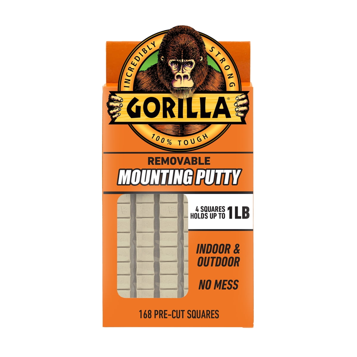 Gorilla Mounting Putty, Removable Wall Adhesive for Lightweight Items (Beige, 168 Pre-Cut Squares) 13mns