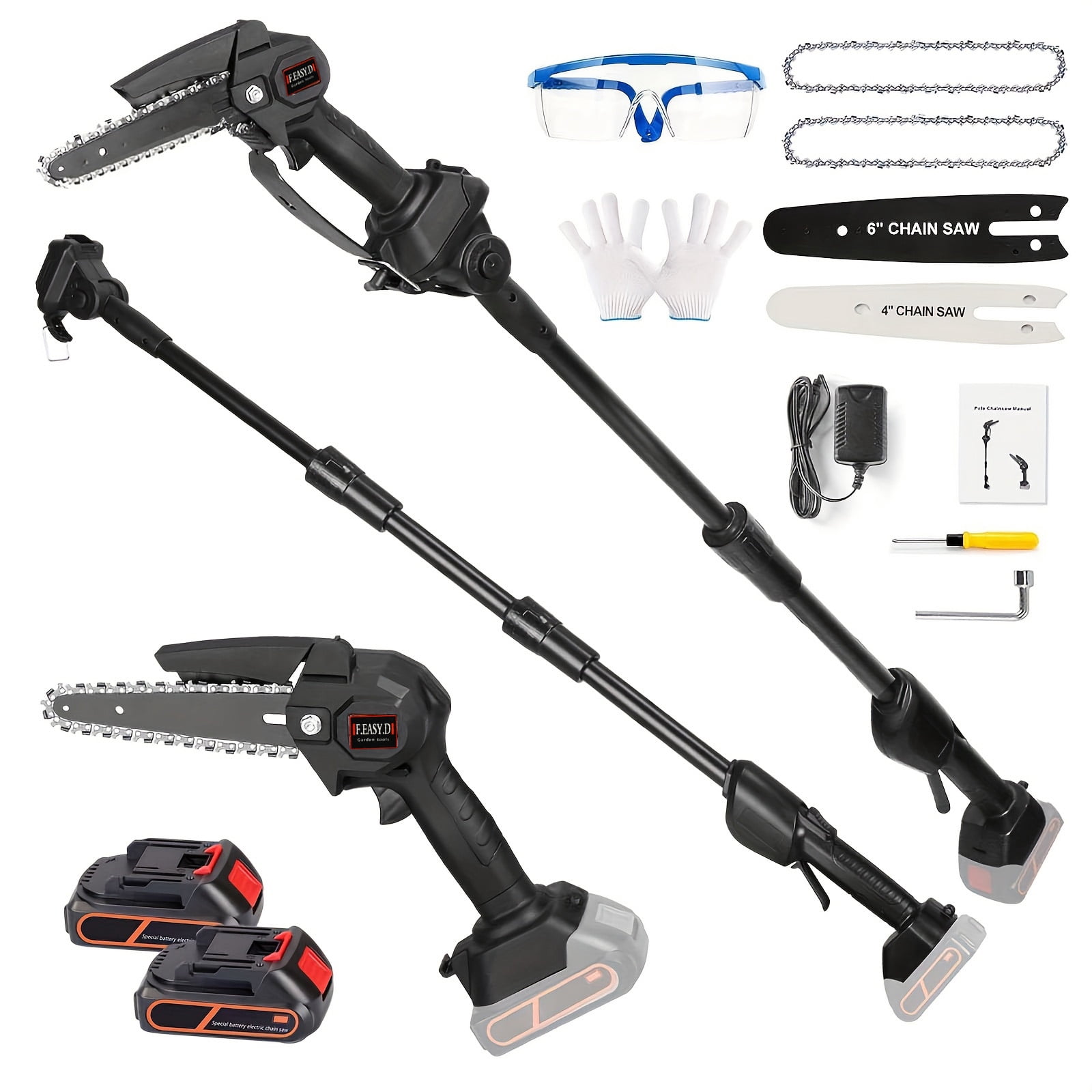 BAOKALER 2-in-1 Cordless Pole Saw and Mini Chainsaw, Telescopic Tree Trimmer for Yard Maintenance (Black, 3.5 ft to 6 ft) sn3sp