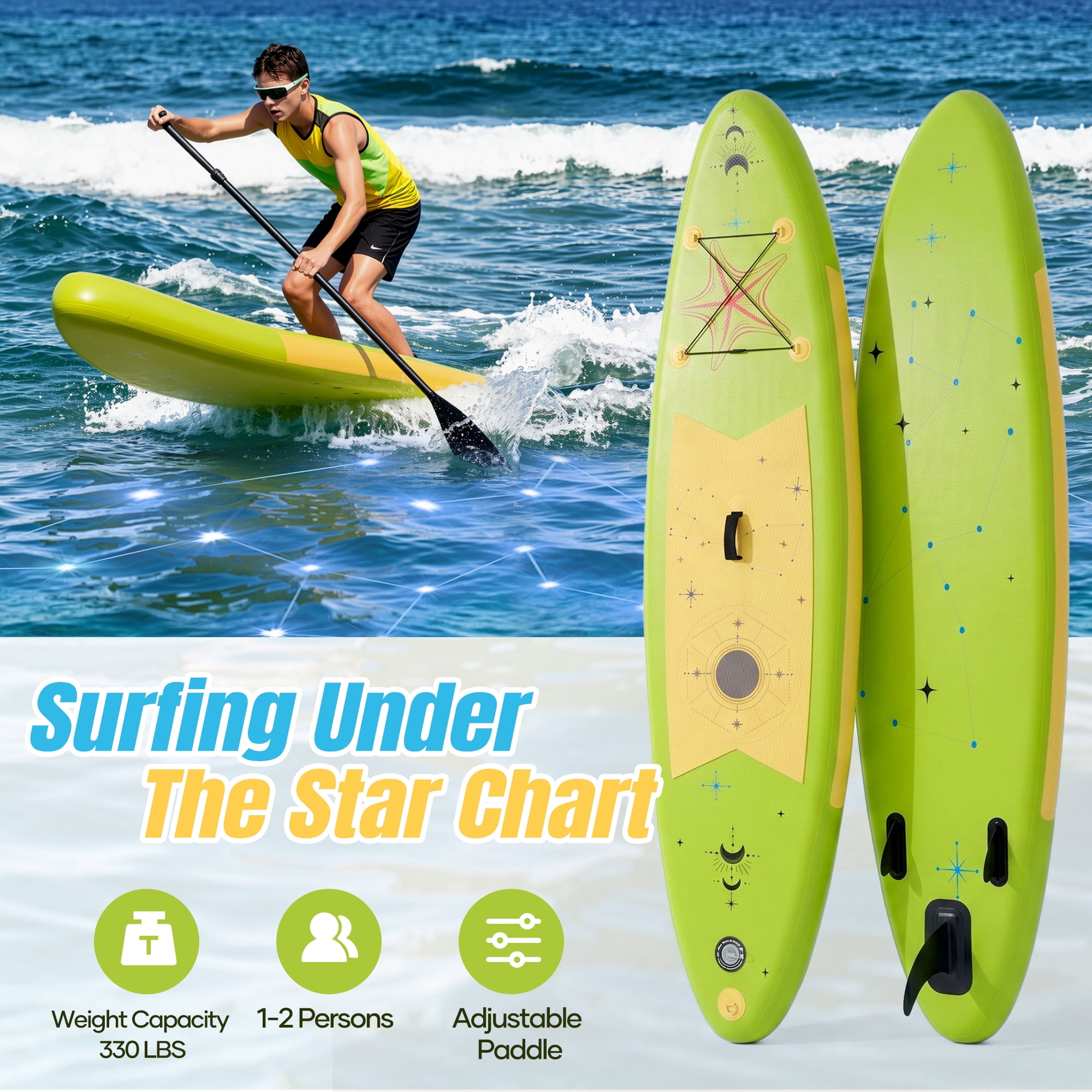 Naipo Inflatable Stand Up Paddle Board with Full SUP Accessories (Avocado Green, 10 ft) v8avu