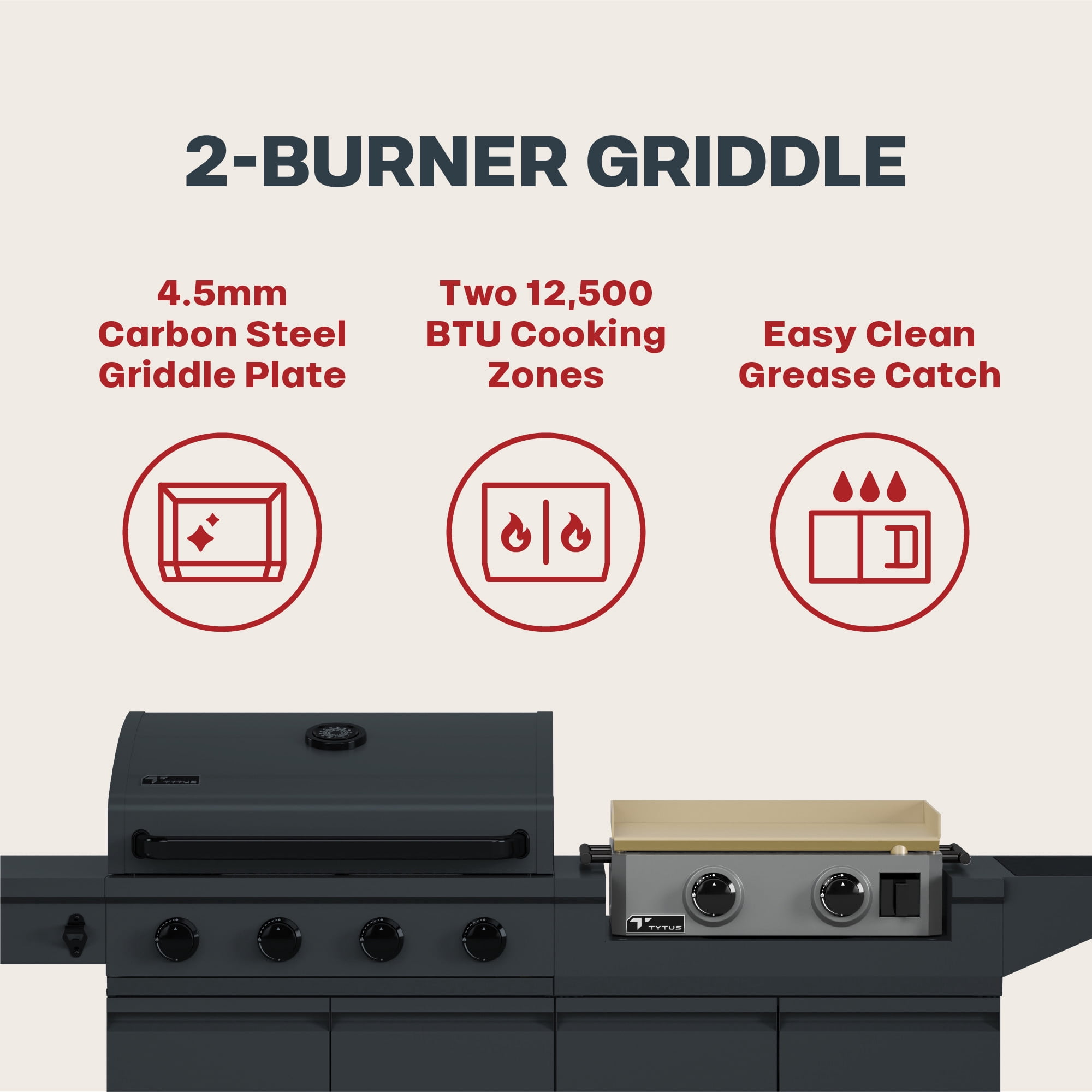 TYTUS Modular Duo 4-Burner Gas Grill and 2-Burner Gas Griddle Station with Light and Cover (Grey) so82u