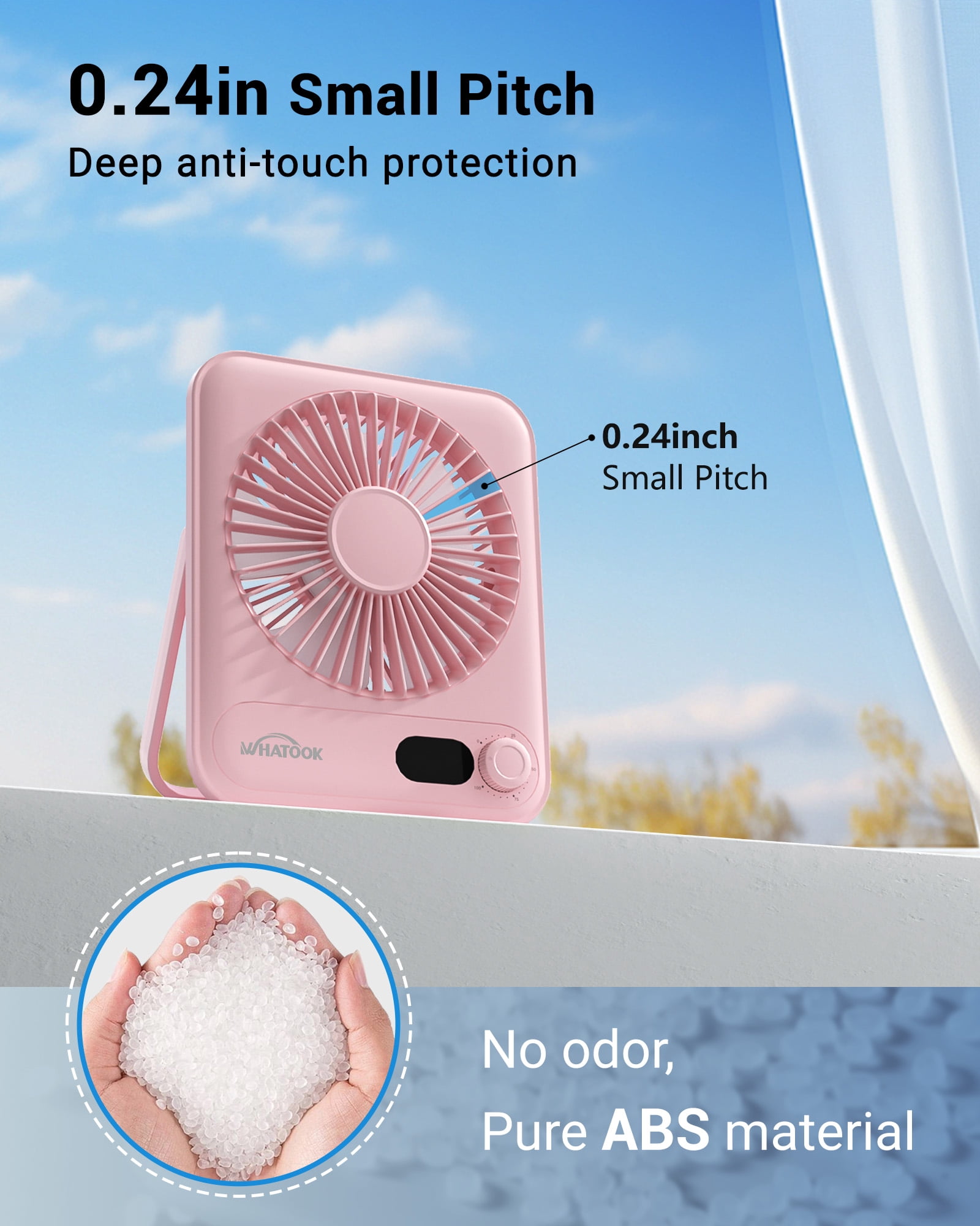 Kidsjoy Portable Desk Fan, USB Rechargeable Personal Fan with LED Power Display, 100-Speed Adjustable Airflow, 180° Tilt Folding Design (Pink, 1.57 x 6.88 x 5.71 in) tum9a