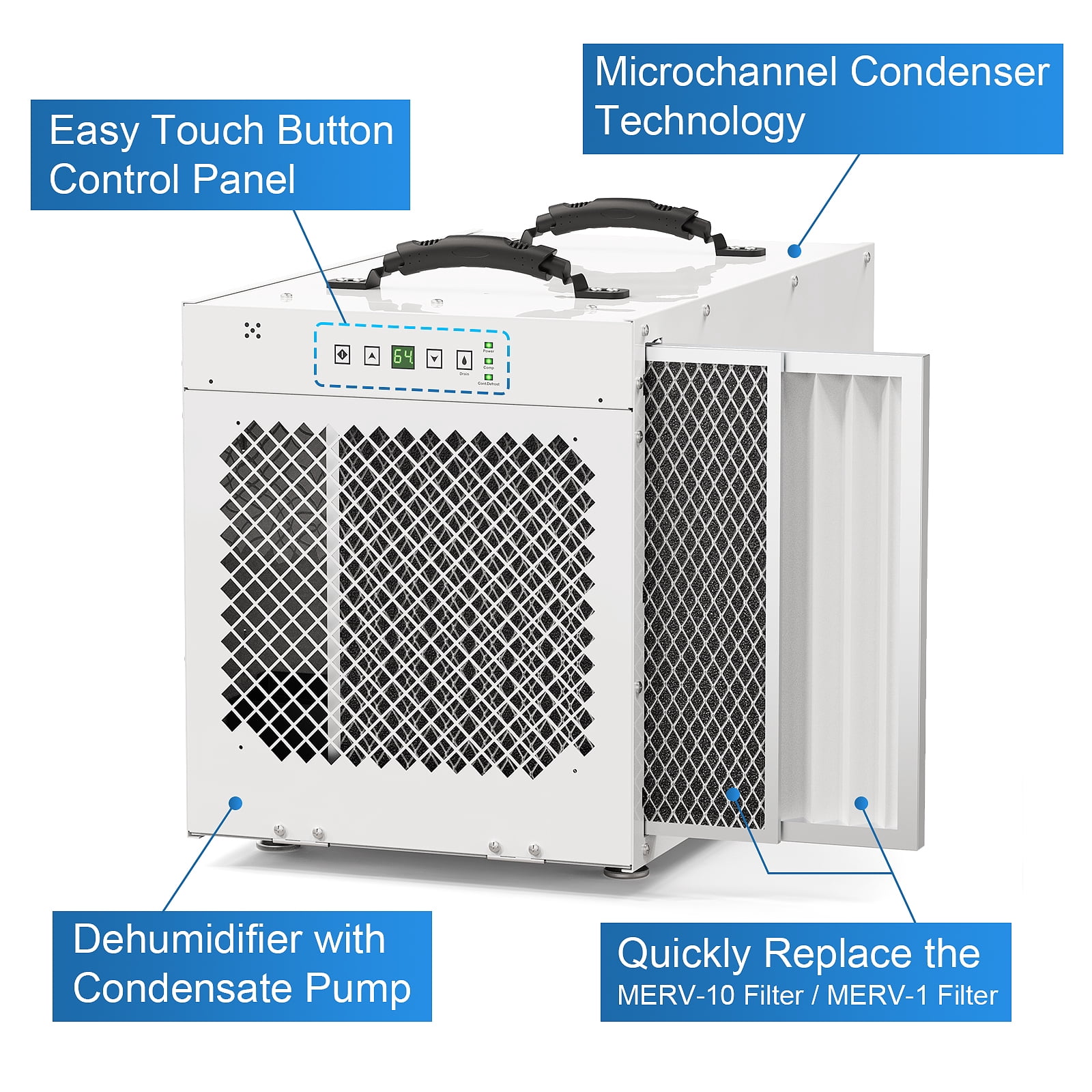 AlorAir Whole House Dehumidifier for Crawl Space and Basement with Heavy-Duty Condensate Pump (White, 220 Pints) kp1q7