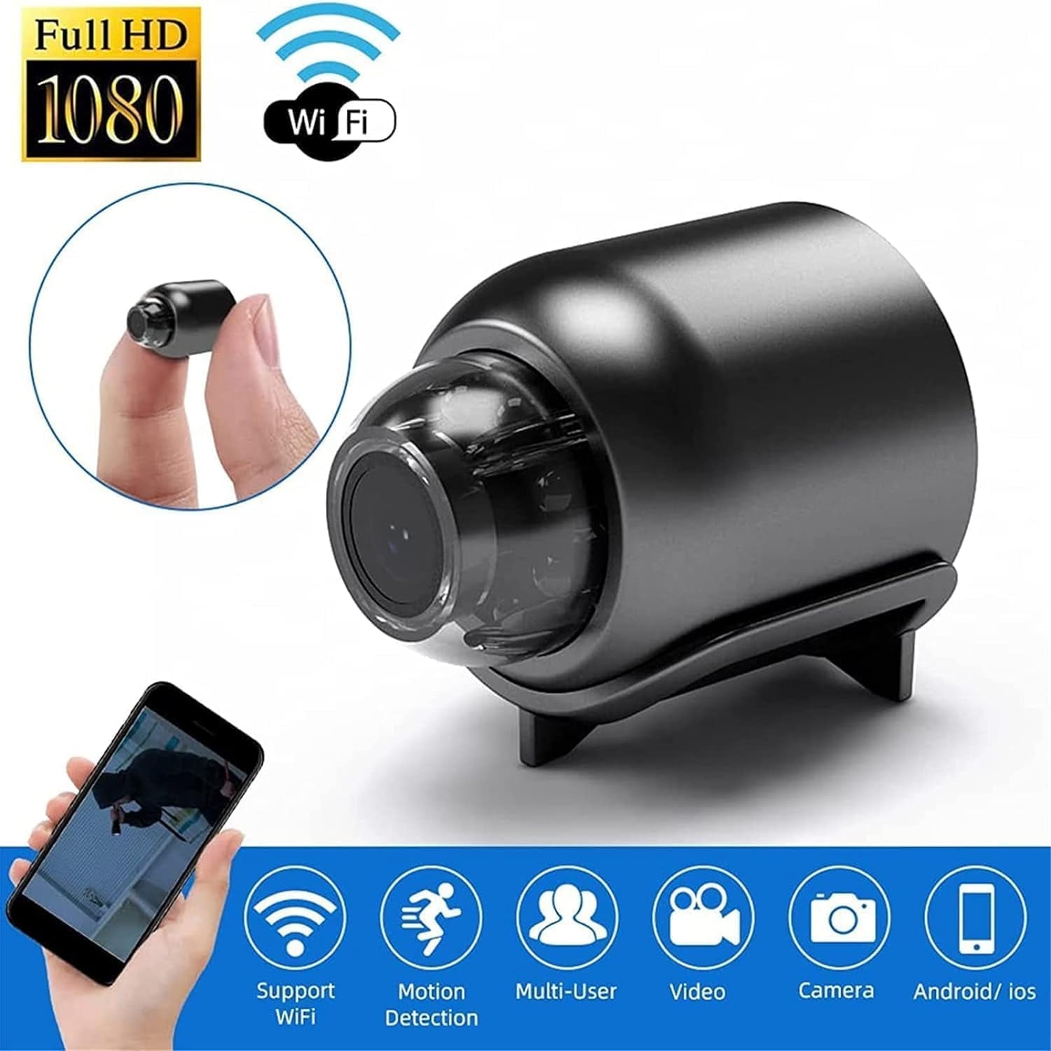 Matxabr Magnetic Mini Security Camera 1080P HD Wireless Surveillance System with Motion Detection and Night Vision (Black, 4 Pack) 6tsup