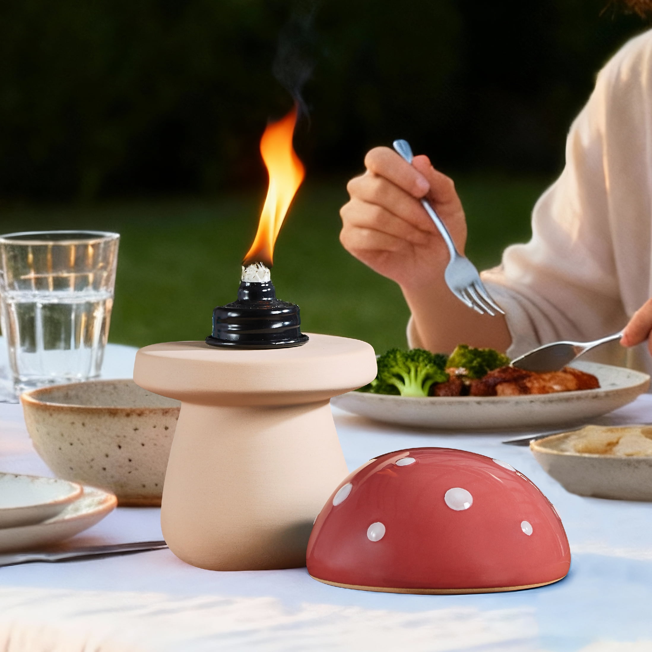 Mainstays Ceramic Mushroom Tabletop Torch for Outdoor Patio Decor (Red, 6 in) 0dqdt
