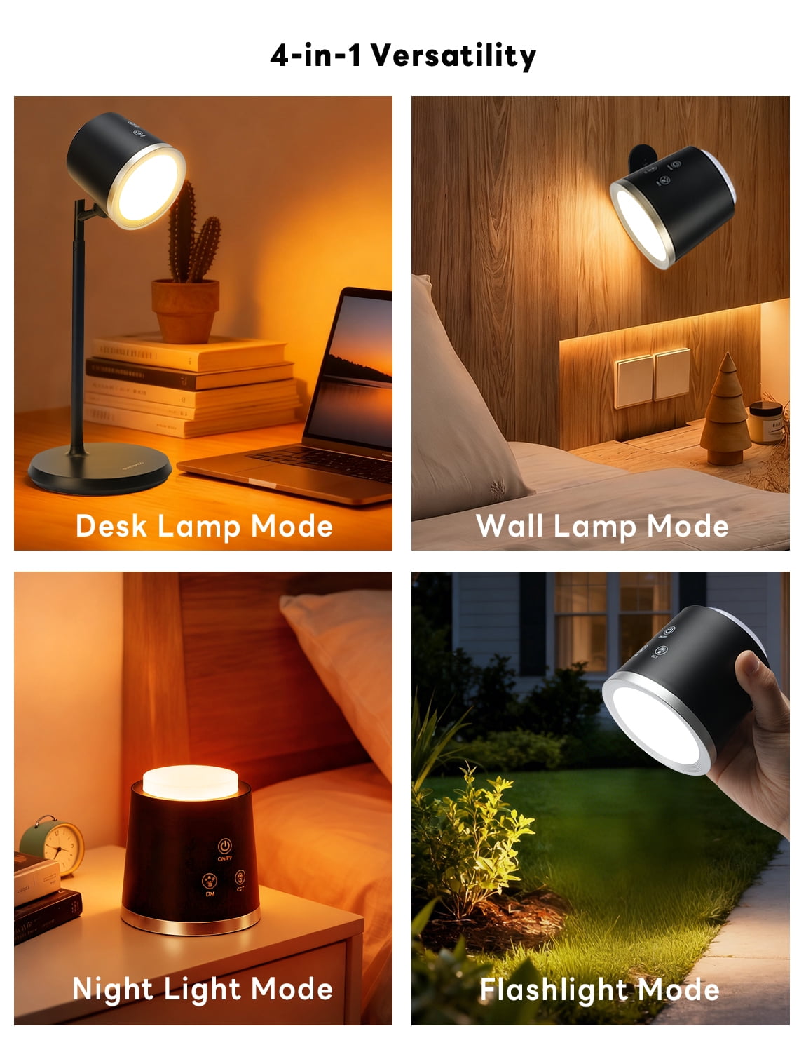 YULINKCO LED Desk Lamp with USB Charging Port, 360° Rotating Magnetic Task Light, Dimmable Bedside Reading Lamp (White, 1500 mAh) meg3c
