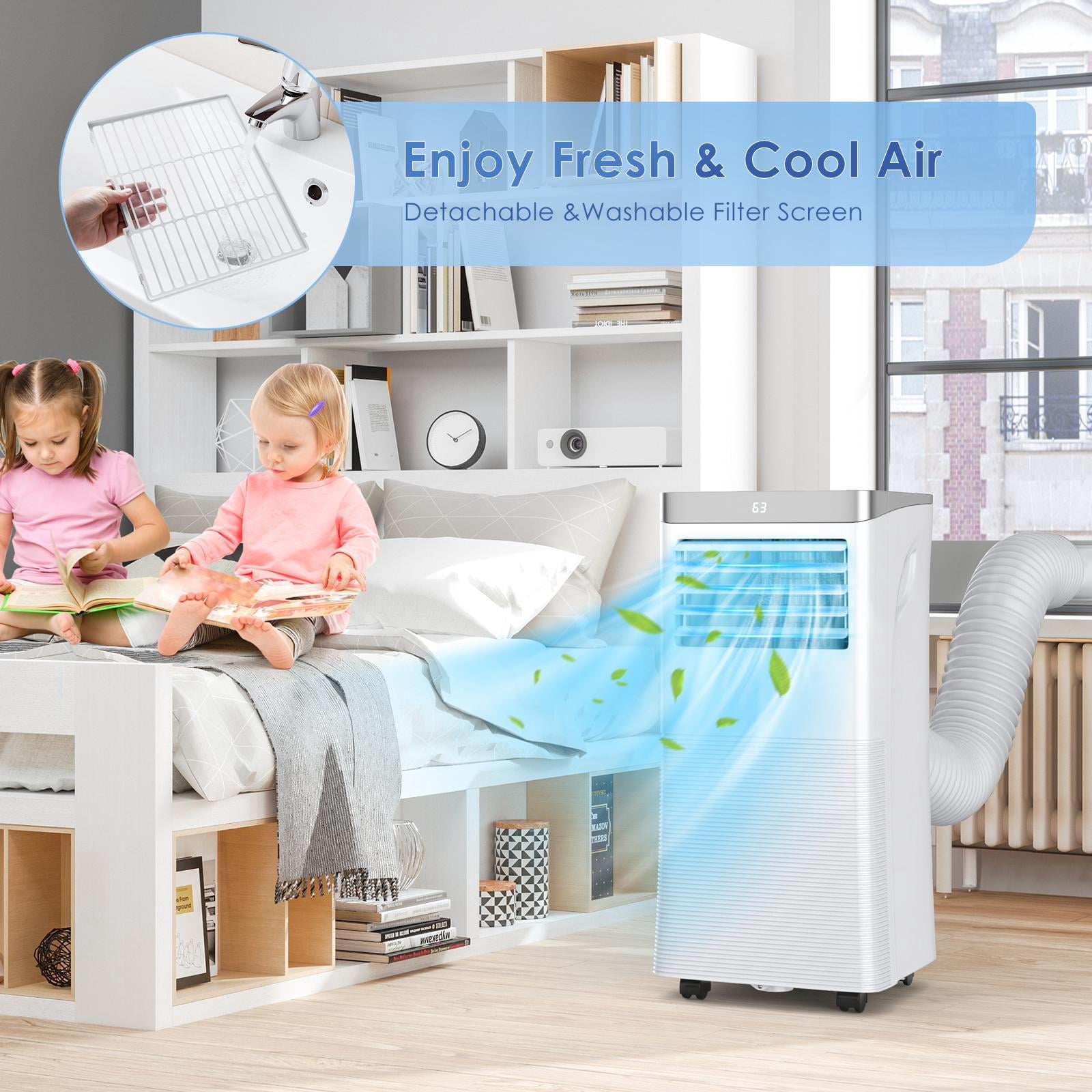 Giantex Portable Air Conditioner 3-in-1 Cooling Fan and Dehumidifier with Remote Control and Window Kit (White, 8000 BTU) q74ry