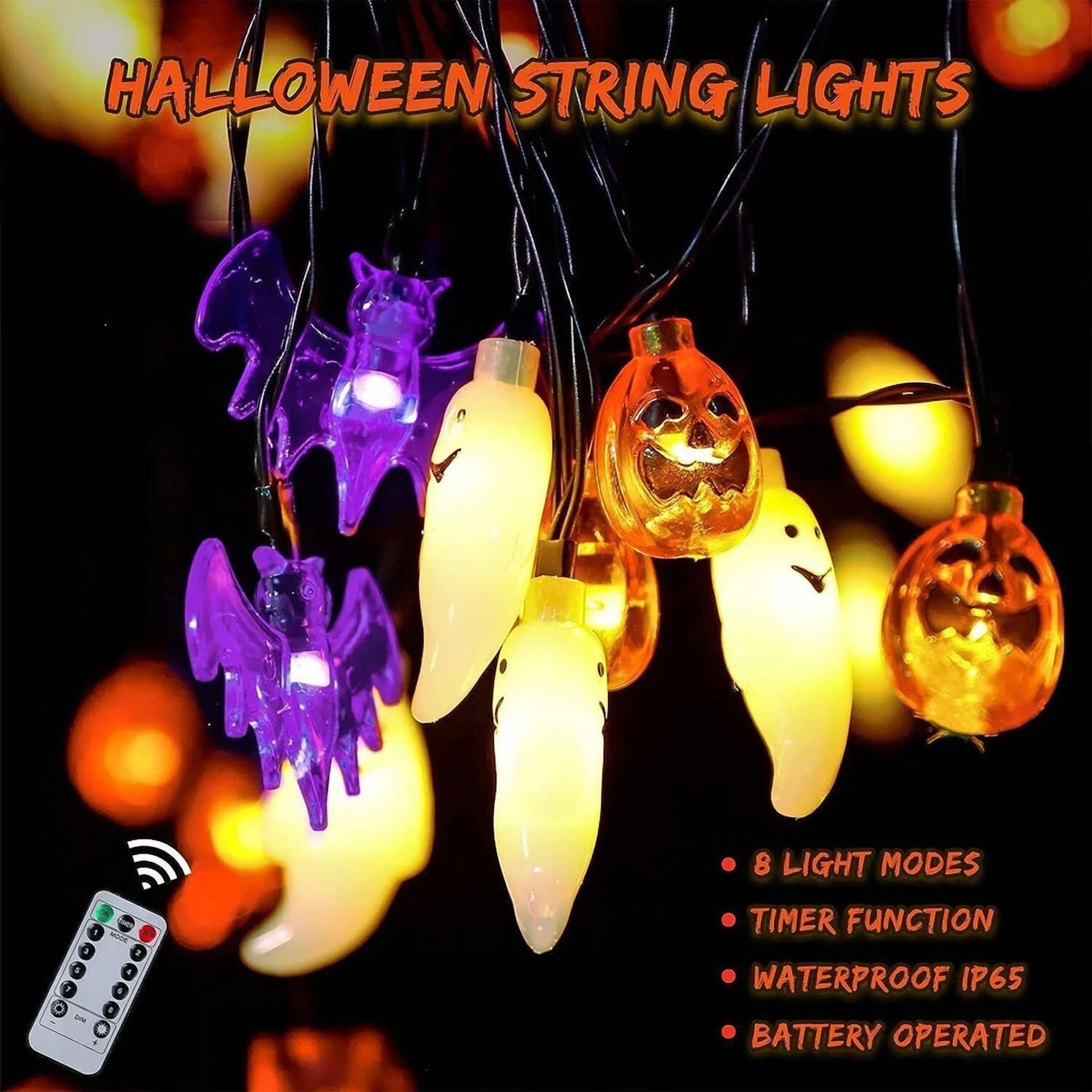 KLYNE Halloween LED String Lights, Waterproof 3D Pumpkin Bat Ghost Decor for Indoor and Outdoor Use (20 ft, 30 LEDs) mbbar