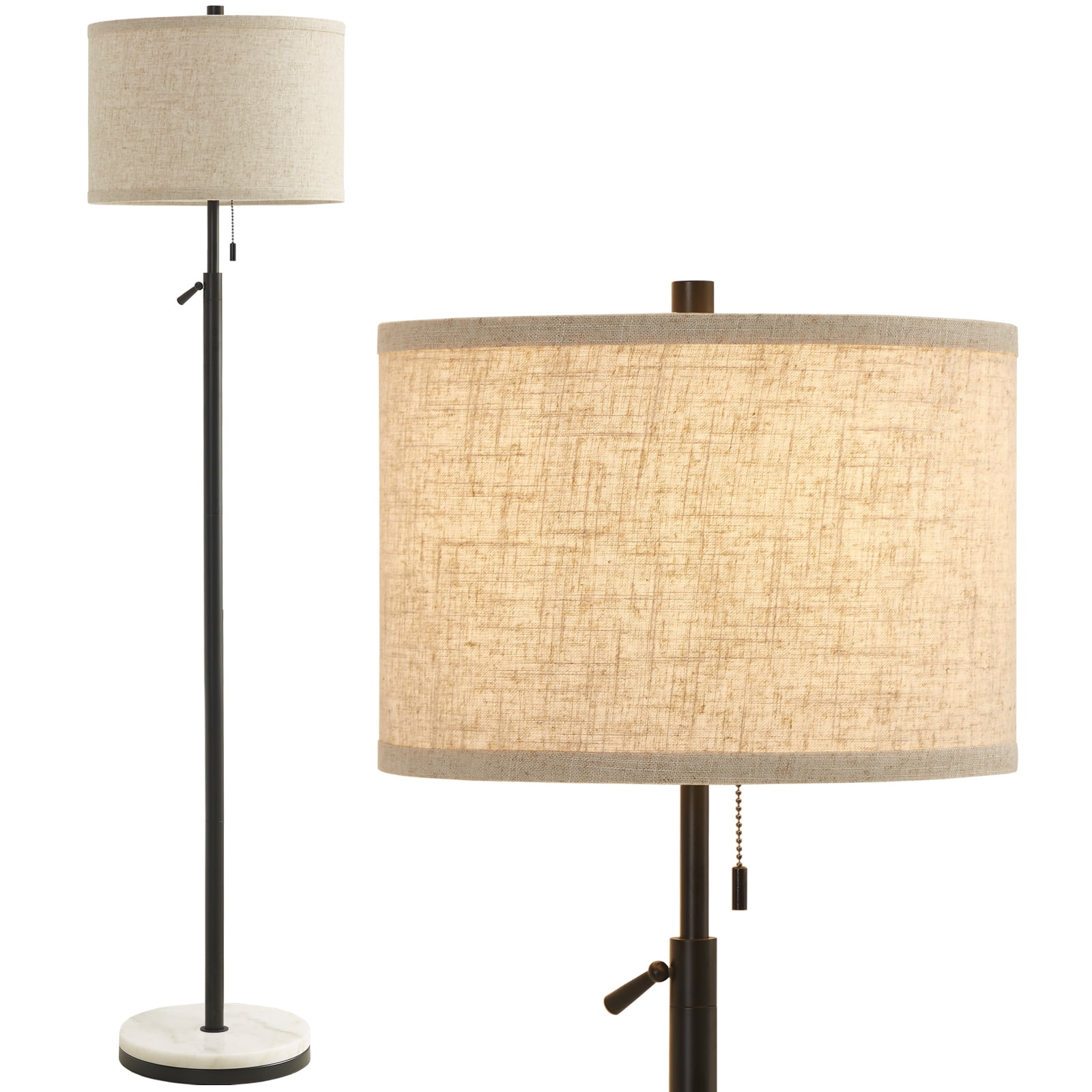NATYSWAN Modern Marble Floor Lamp, Adjustable Height Standing Lamp with Pull Chain Switch (Black, 64 in) fhr71