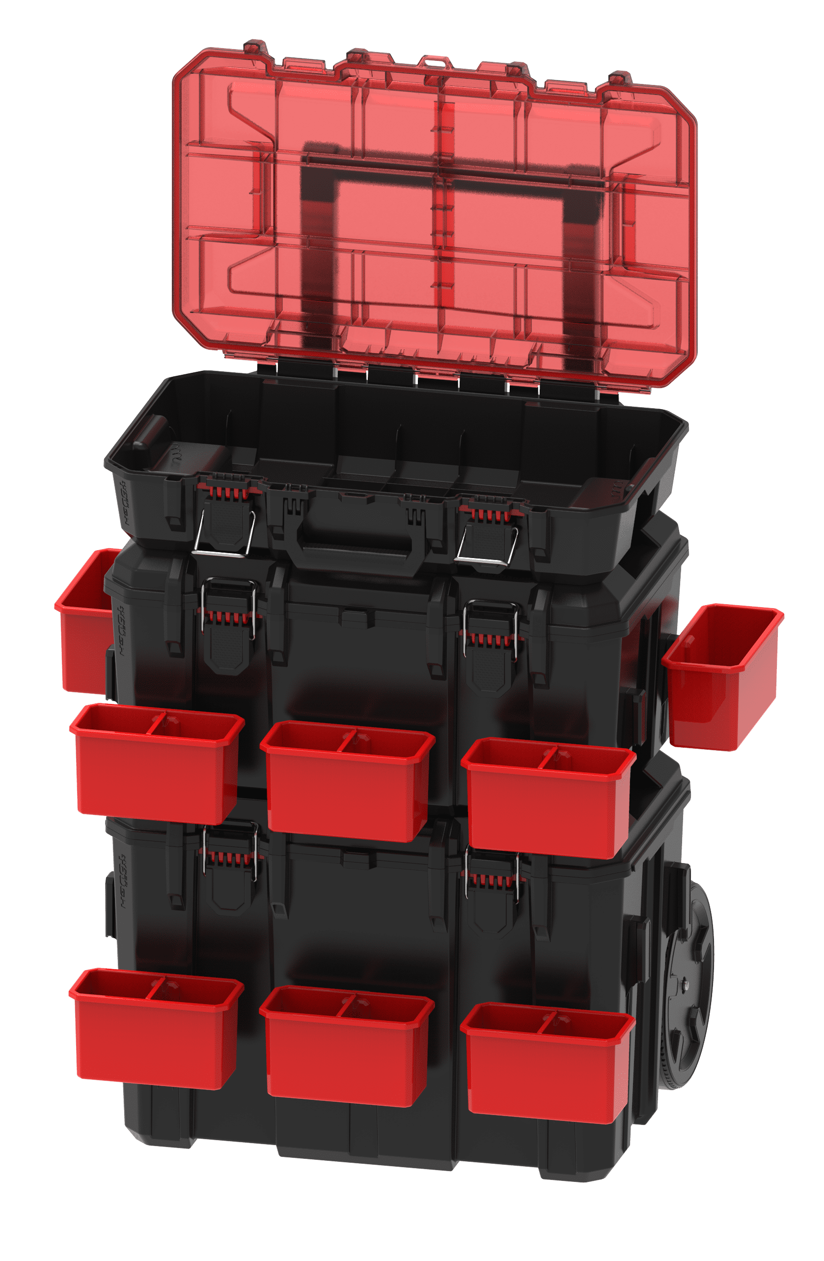 Hyper Tough Hyper Stack Heavy Duty 3 Piece Modular Rolling Toolbox System (Black, 3-Piece Set) 743ex