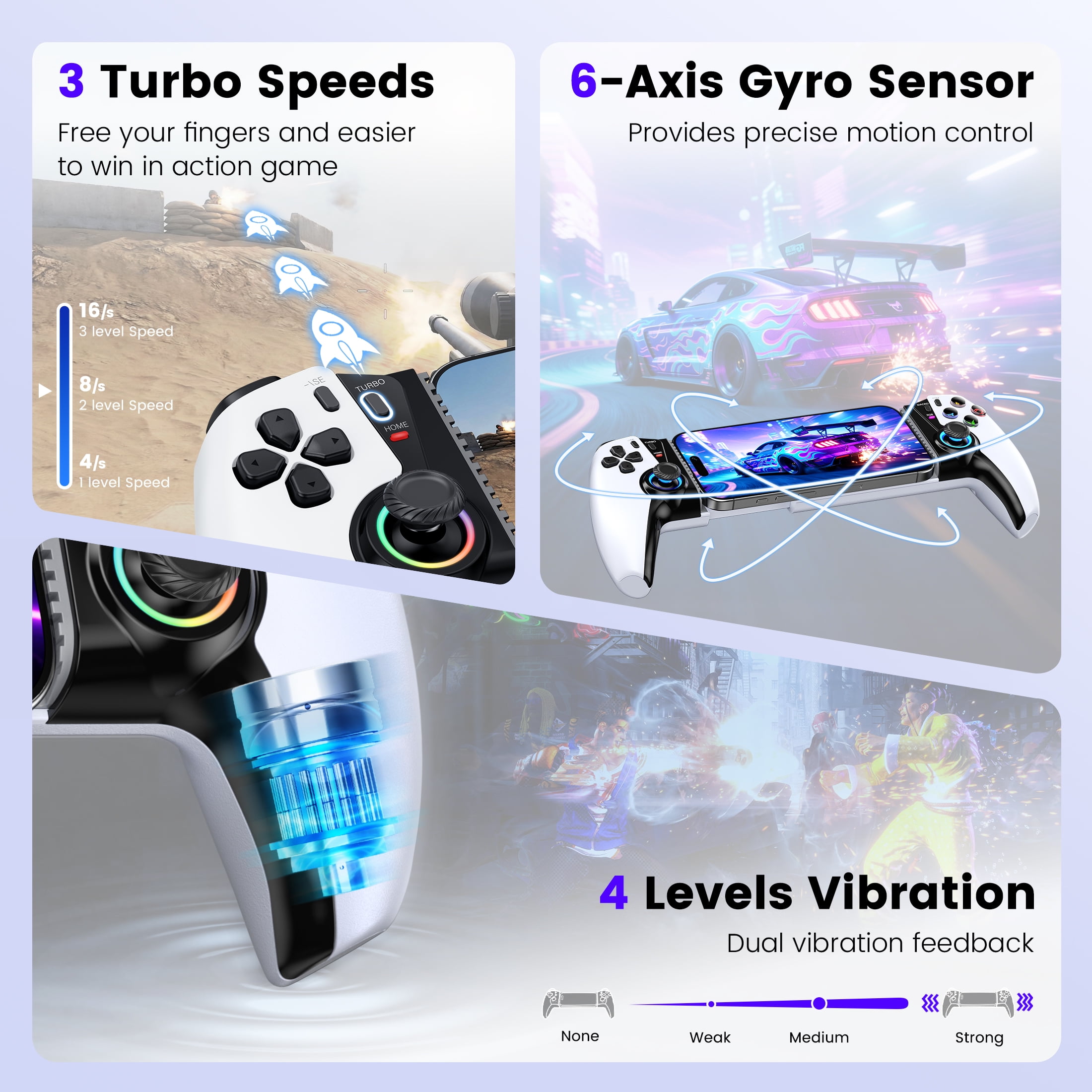 EUROA Mobile Gaming Controller for iPhone Android and Switch with Hall Effect Joysticks and RGB Lighting (White) eticu - Image 3