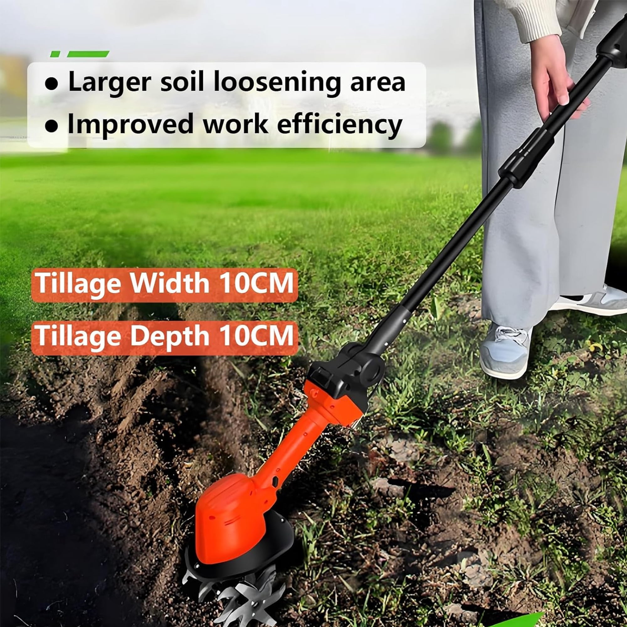Runbaixing 24V Cordless Electric Tiller, Handheld Garden Cultivator for Soil Aeration and Weeding (4 in Tilling Width, 4 in Tilling Depth) hzqmt