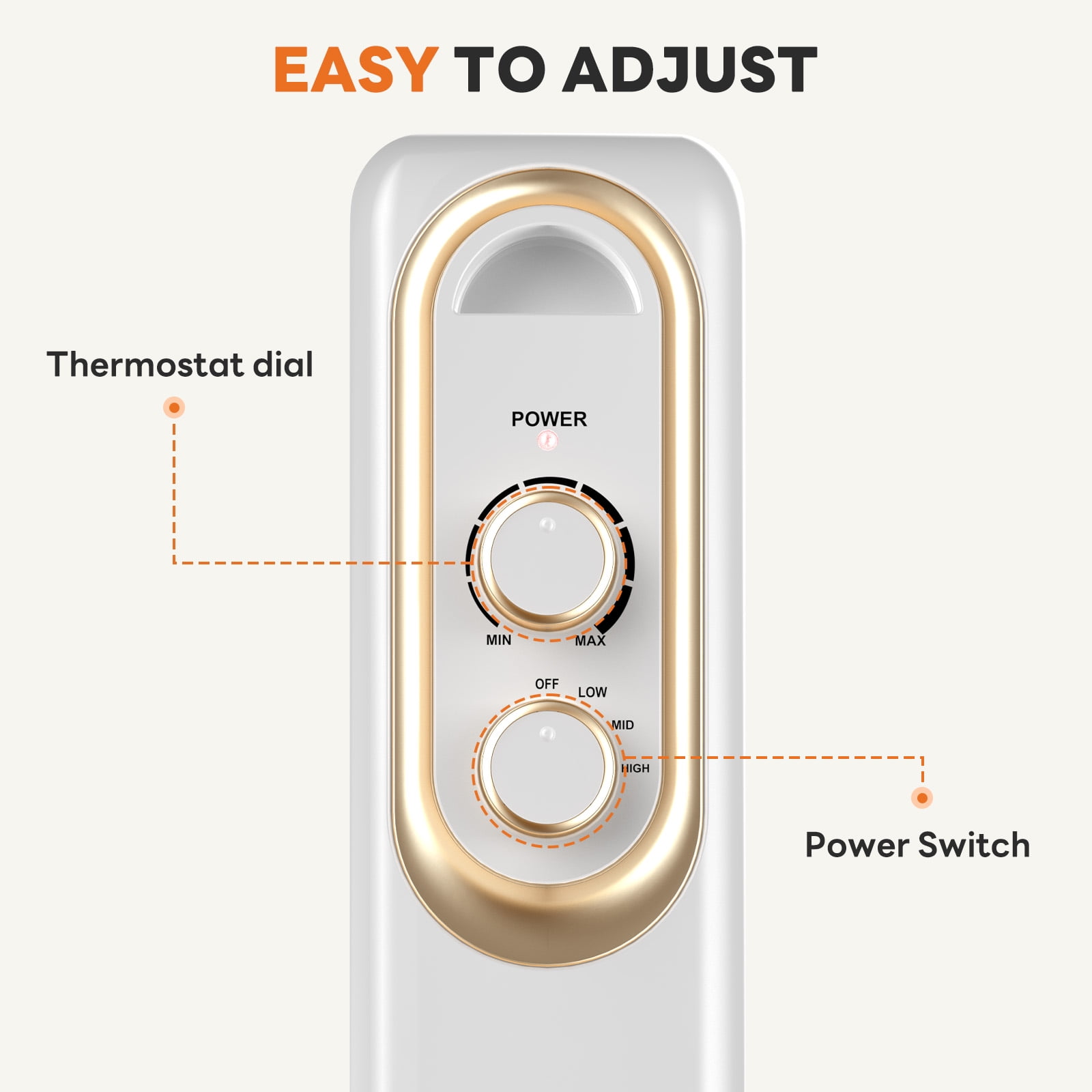 MCQ Oil Filled Radiator Heater, Portable Electric Space Heater with Adjustable Thermostat (White, 1500W) kmika