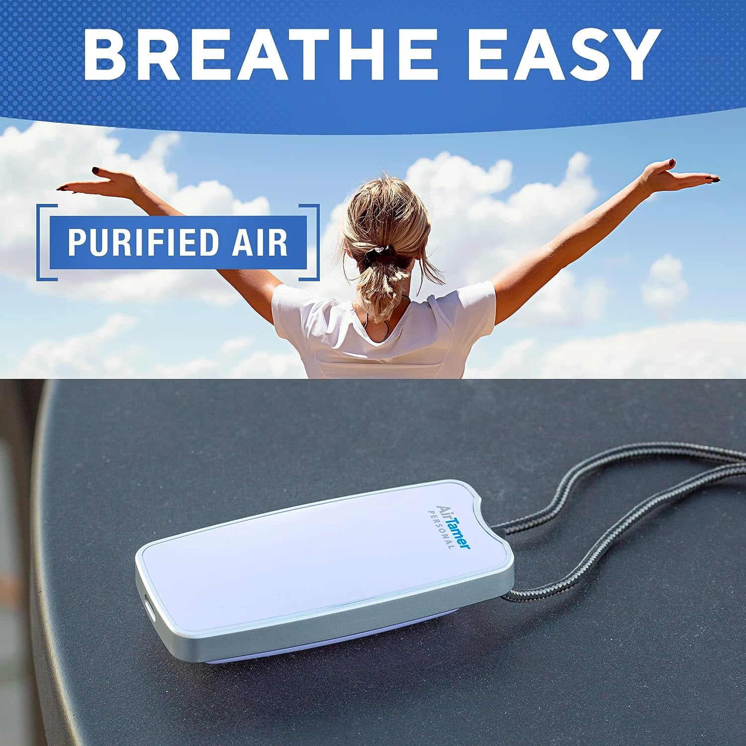 AirTamer A310W Personal Air Purifier, Portable Wearable Ionic Air Cleaner with Travel Case (White) yzor8