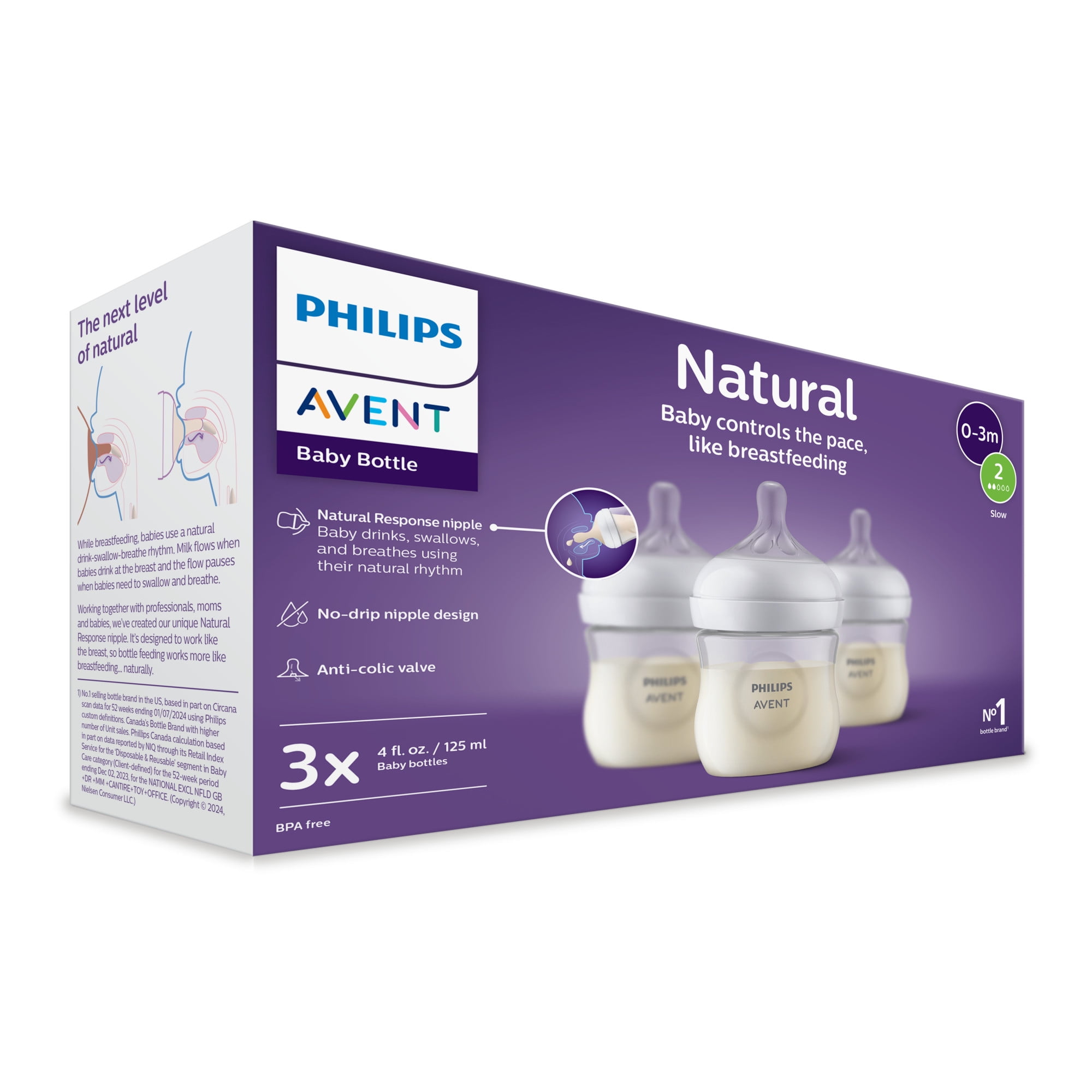 Philips AVENT Natural Baby Feeding Set with Natural Response Nipple (Clear, 4 fl oz, 3-Pack) 50nu2