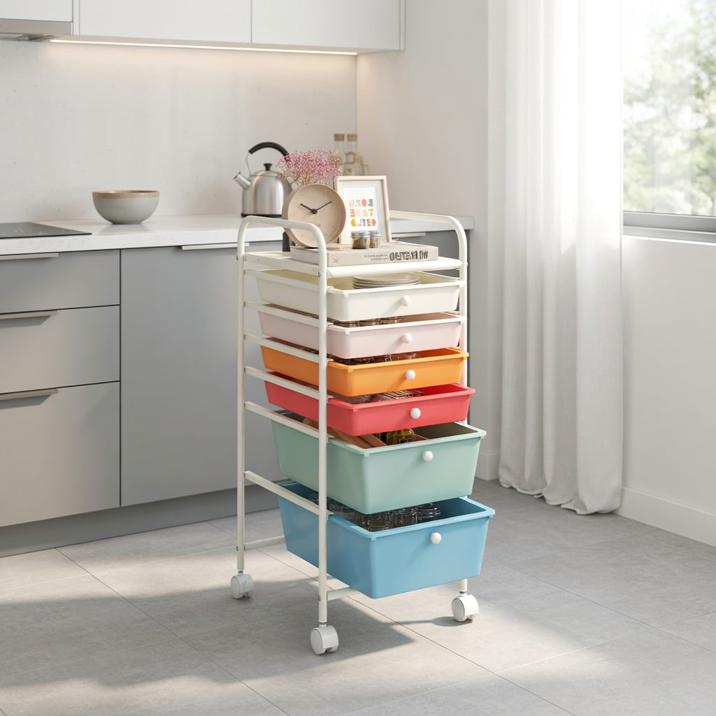 Spaco 6-Drawer Rolling Storage Cart Organizer, Multipurpose Mobile Craft Organizer for Home and Office (Blue) 88prd