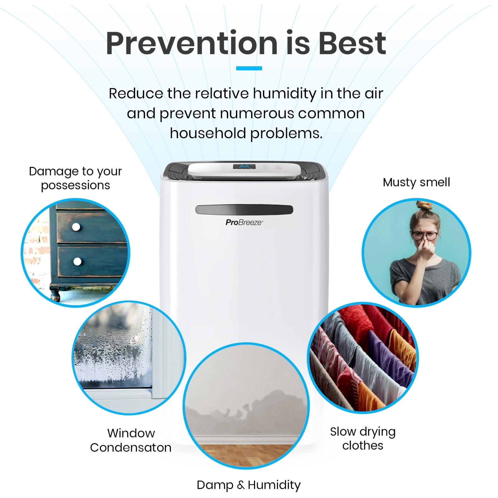 Pro Breeze 50 Pint Dehumidifier for Home and Basement (White, 3500 sq ft Coverage) g9tim