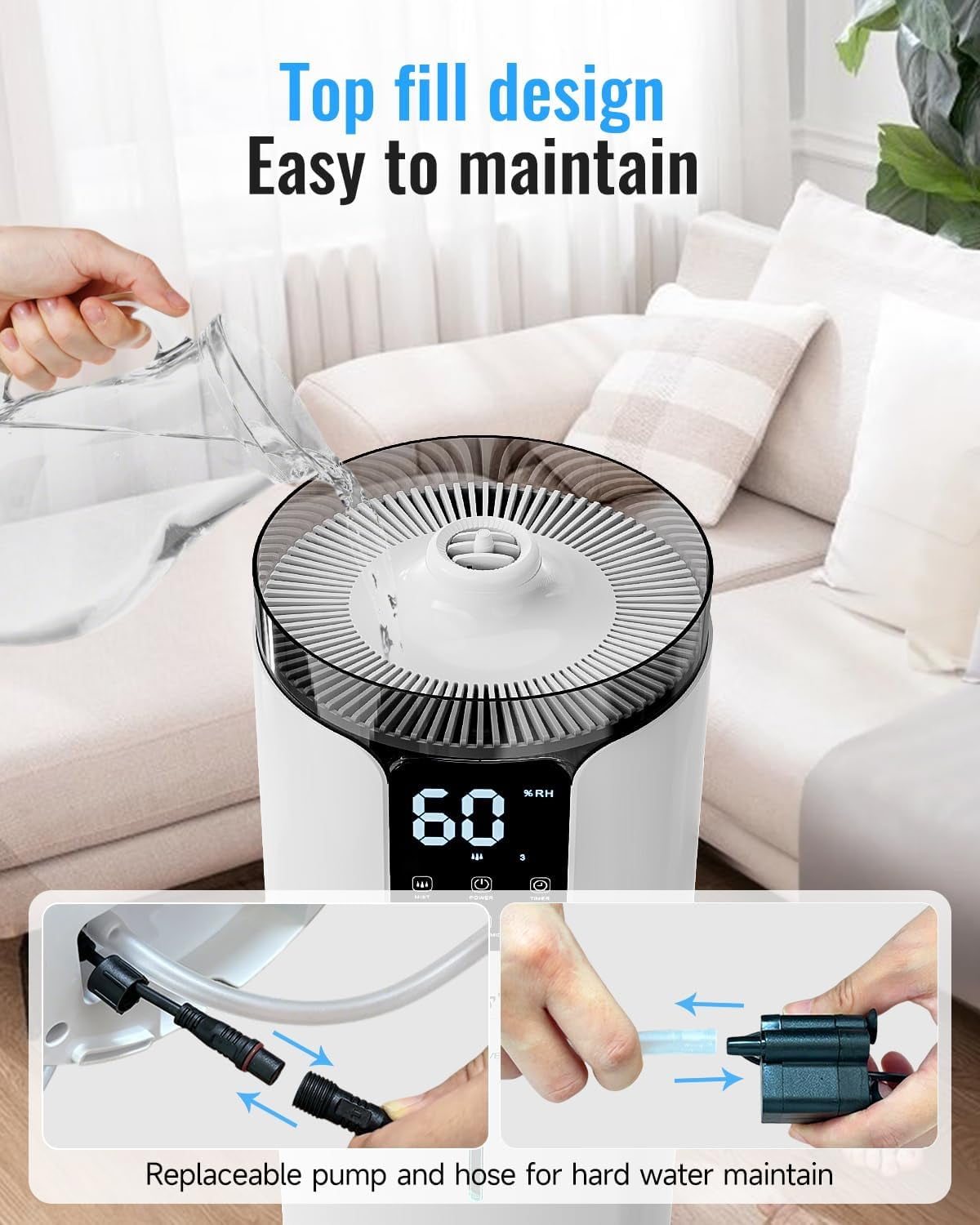 Lacidoll Whole House Ultrasonic Cool Mist Humidifier for Large Rooms (White, 4.2 gal) t5lc4