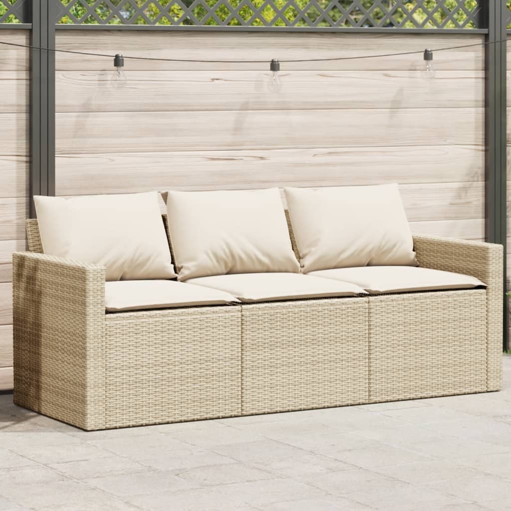 vidaXL 3-Seater Patio Sofa with Cushions (Beige, 74.8 in x 25.6 in x 26.8 in) ewzyw