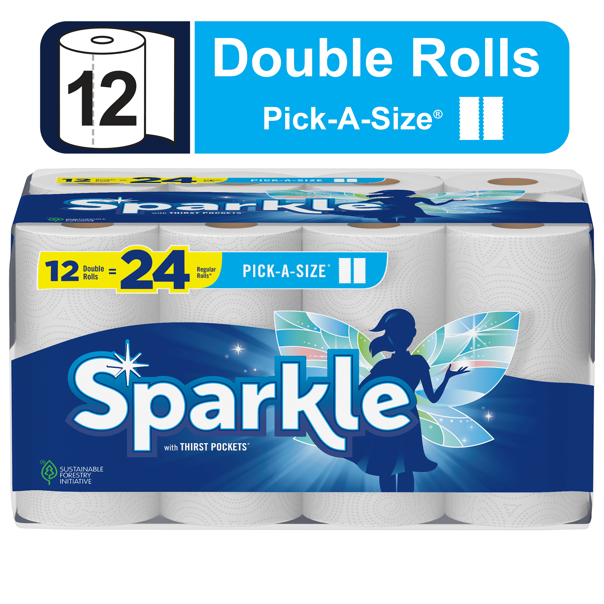 Sparkle Pick-A-Size Paper Towels, Absorbent Kitchen Cleaning Sheets (White, 12 Double Rolls) 88r99