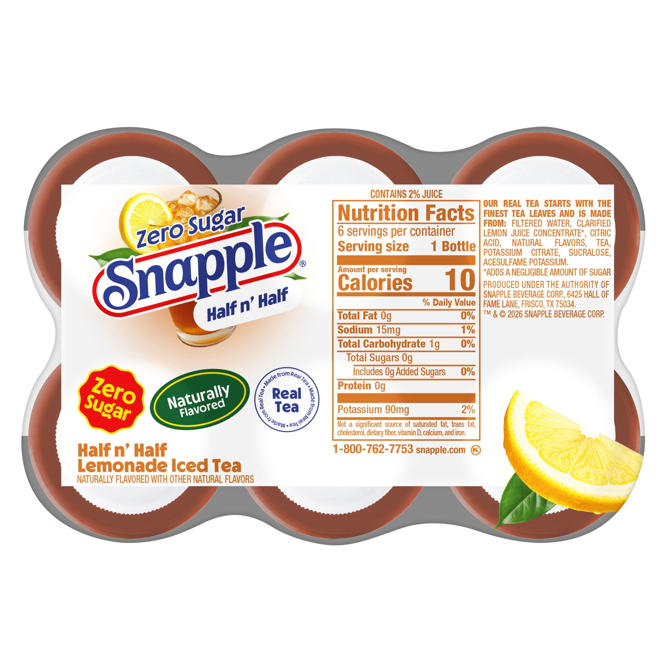 Snapple Zero Sugar Half 'n Half Lemonade Iced Tea (16 fl oz, 6 Pack) 4fyk2