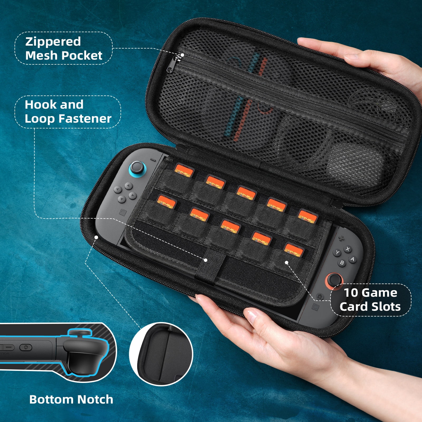 TiMOVO Hardshell Carrying Case for Nintendo Switch 2, Waterproof Travel Organizer with 10 Game Card Slots (Black) 4osu4