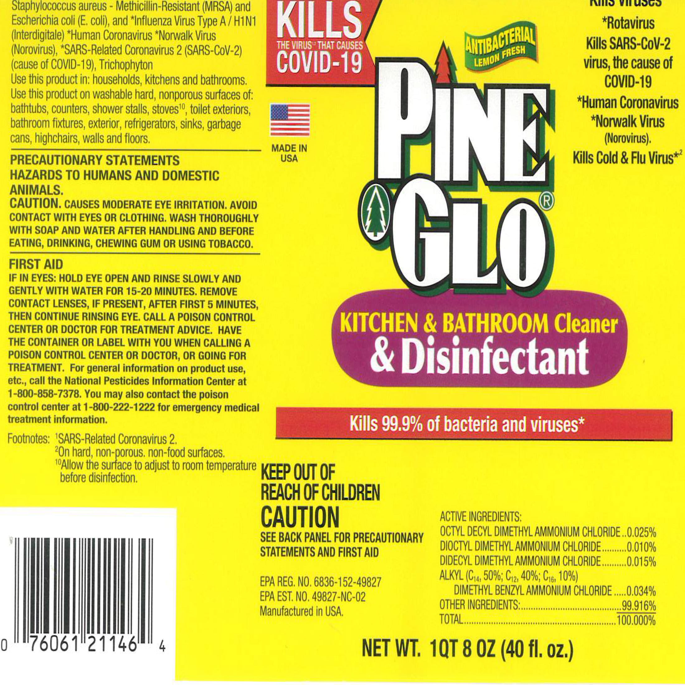 Pine Glo Kitchen & Bath Household Cleaner, Lemon Scented Multi-Surface Disinfectant (40 oz) tqqef