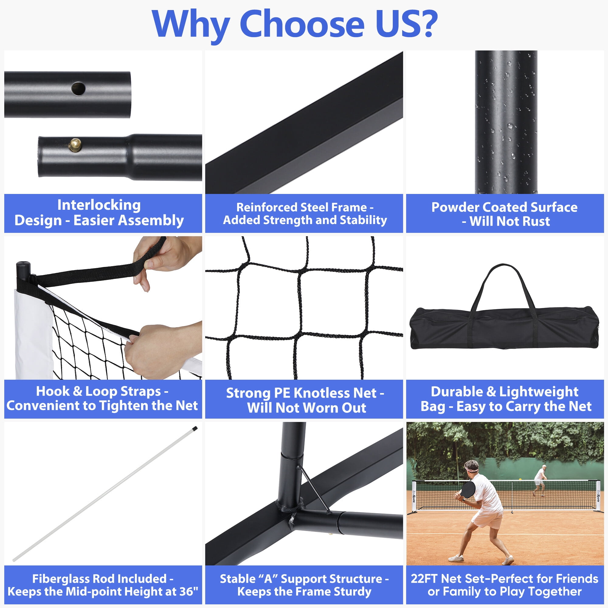 ZenSports Portable Pickleball Net Set, Regulation Size Outdoor Court Equipment (White, 22 ft) bprkj