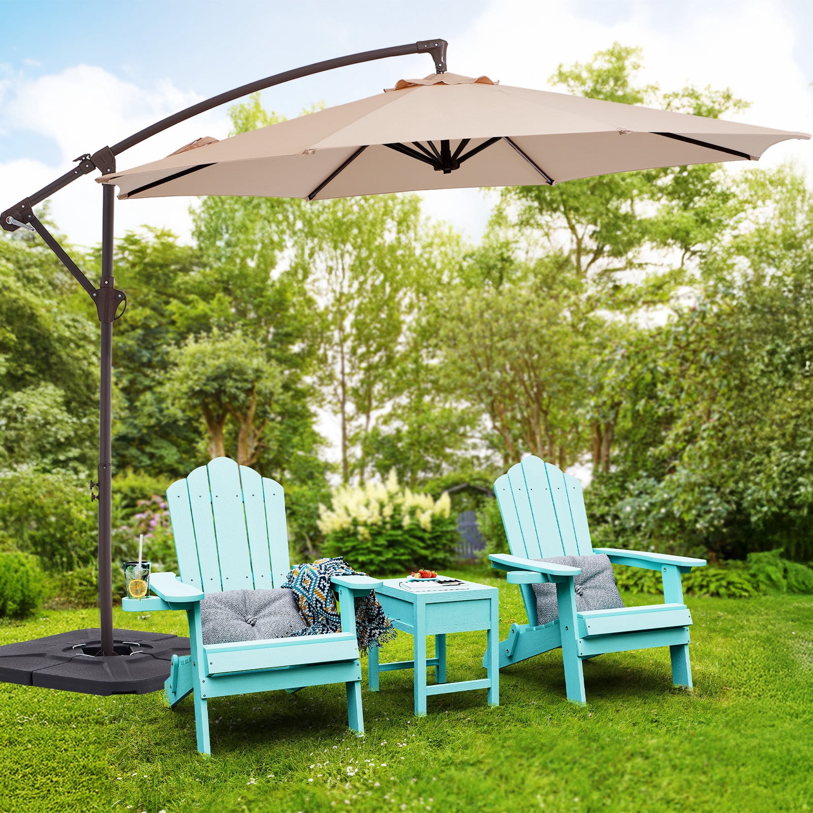 FUNDAZE 10ft Patio Umbrella, Hanging Cantilever Offset Outdoor Umbrella with Adjustable Tilt (Beige, 10 ft) 2inkq