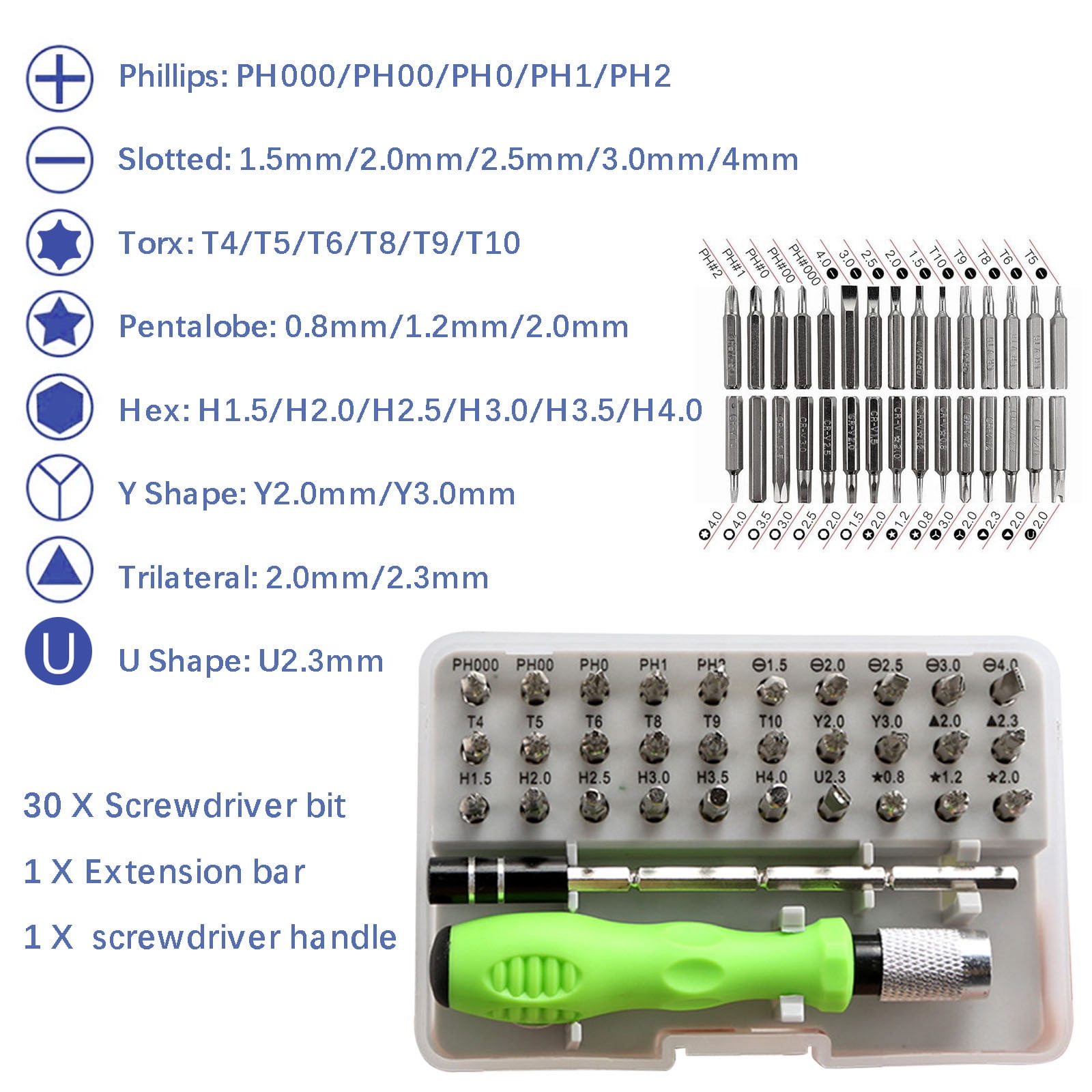 WQQZJJ Precision Screwdriver Set 32-in-1 Magnetic Repair Tool Kit (Green, 32 Piece Set) cpjvd