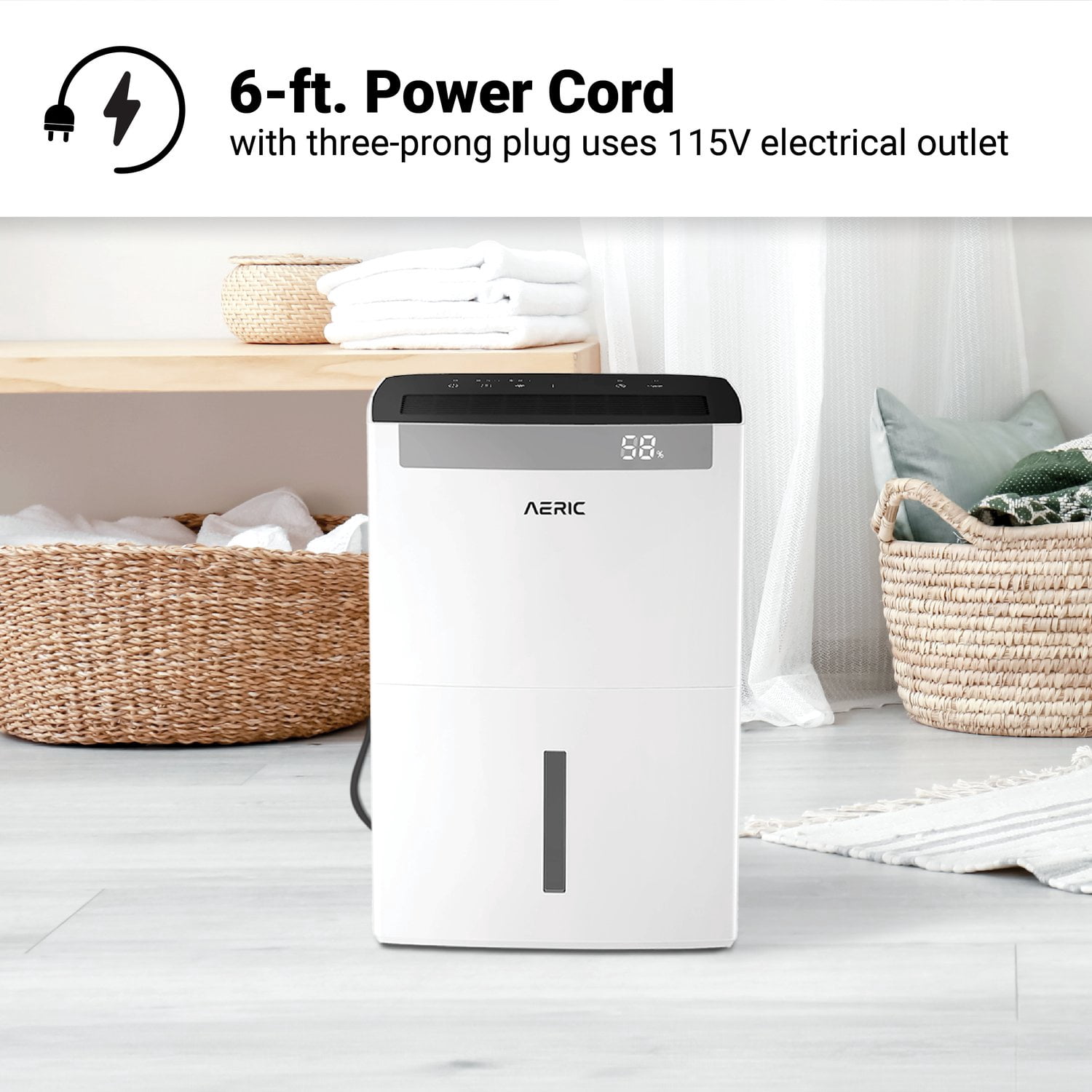 Aeric 50-Pint Portable Dehumidifier for Large Rooms up to 4500 Sq Ft with Drain Hose (White) d0y68